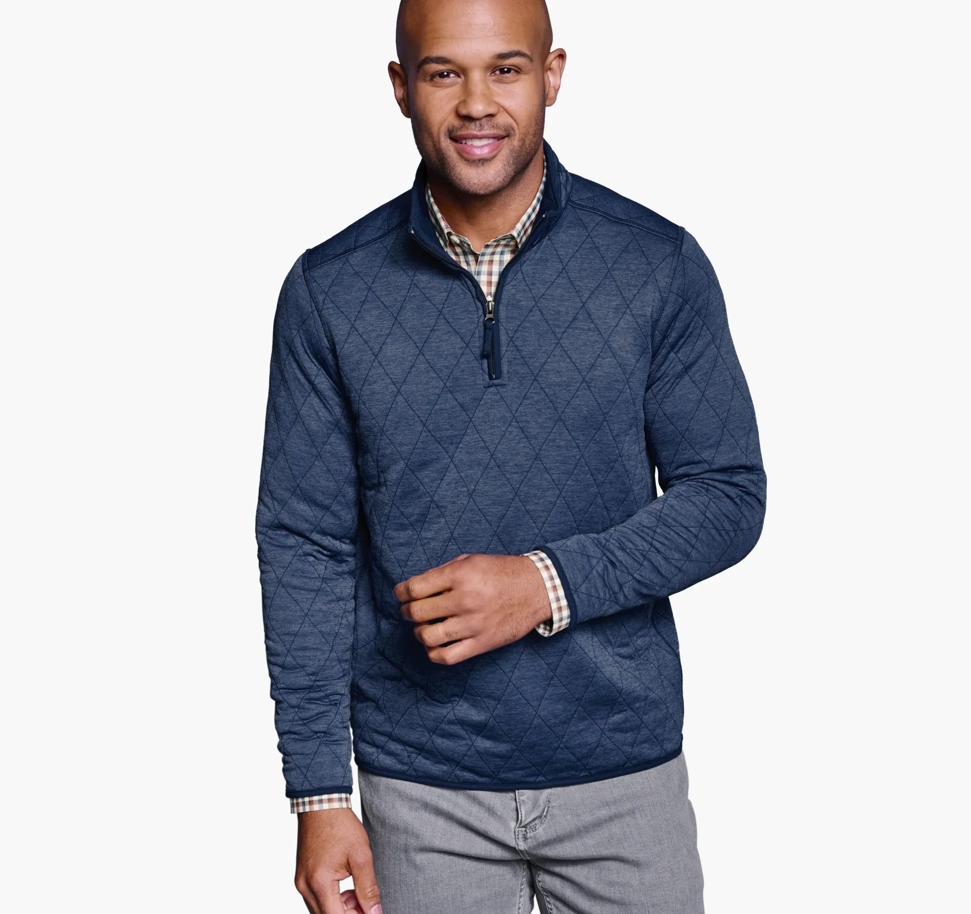 Sweaters & Knits^Johnston & Murphy Diamond Quilt Quarter-Zip NavyHeather