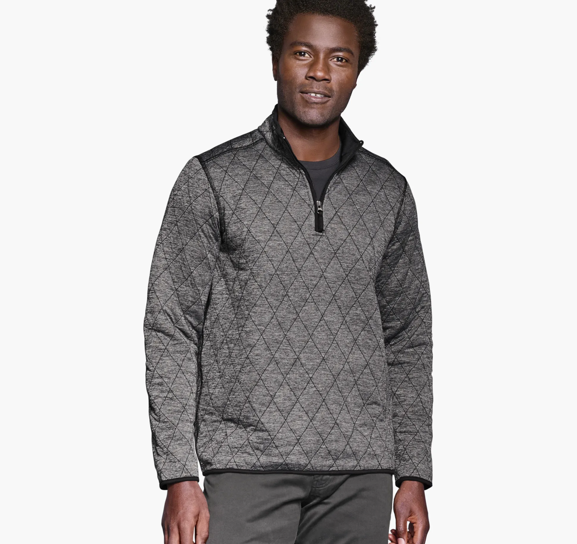 Sweaters & Knits^Johnston & Murphy Diamond Quilt Quarter-Zip CharcoalHeather