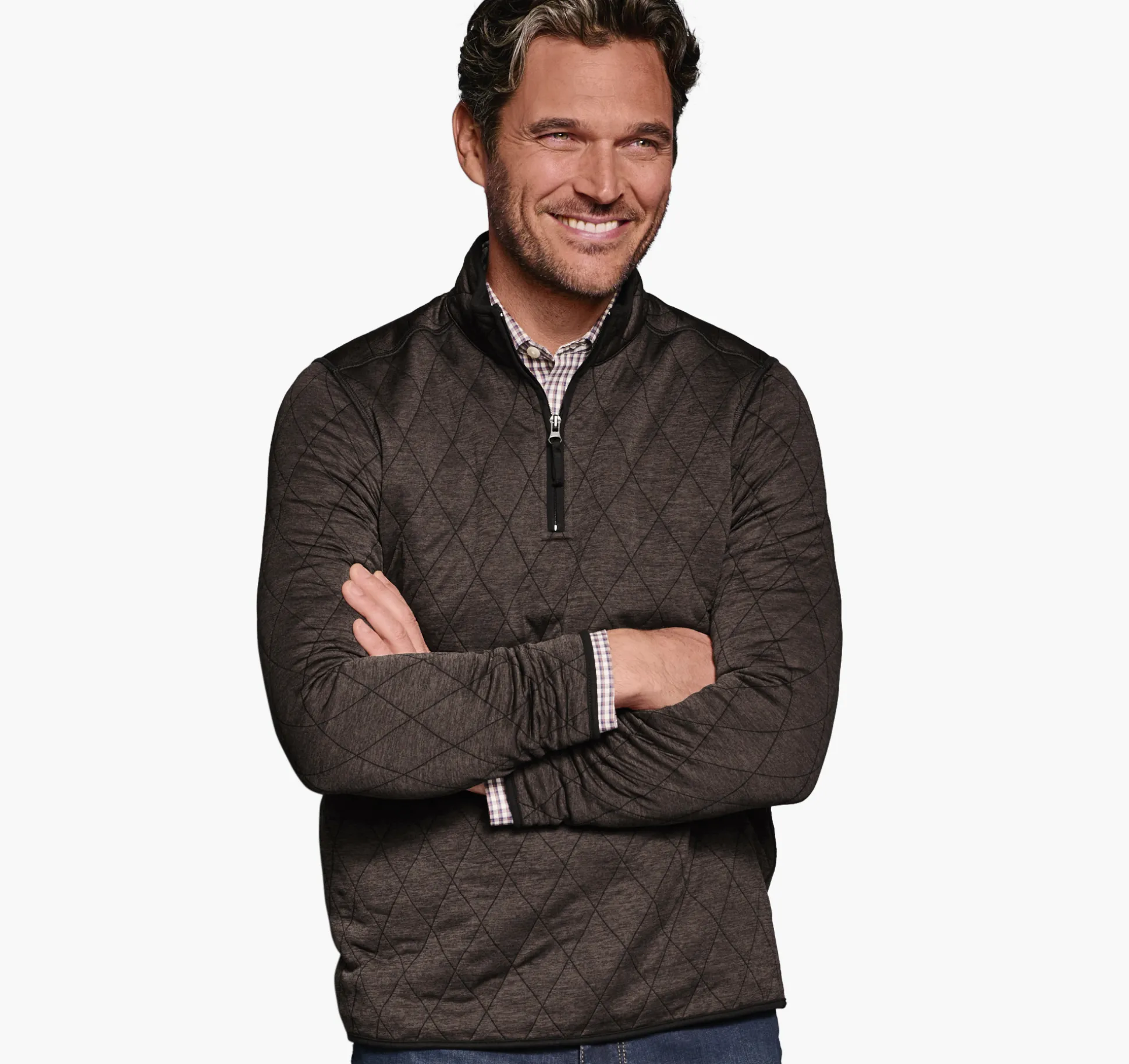 Sweaters & Knits^Johnston & Murphy Diamond Quilt Quarter-Zip BrownHeather