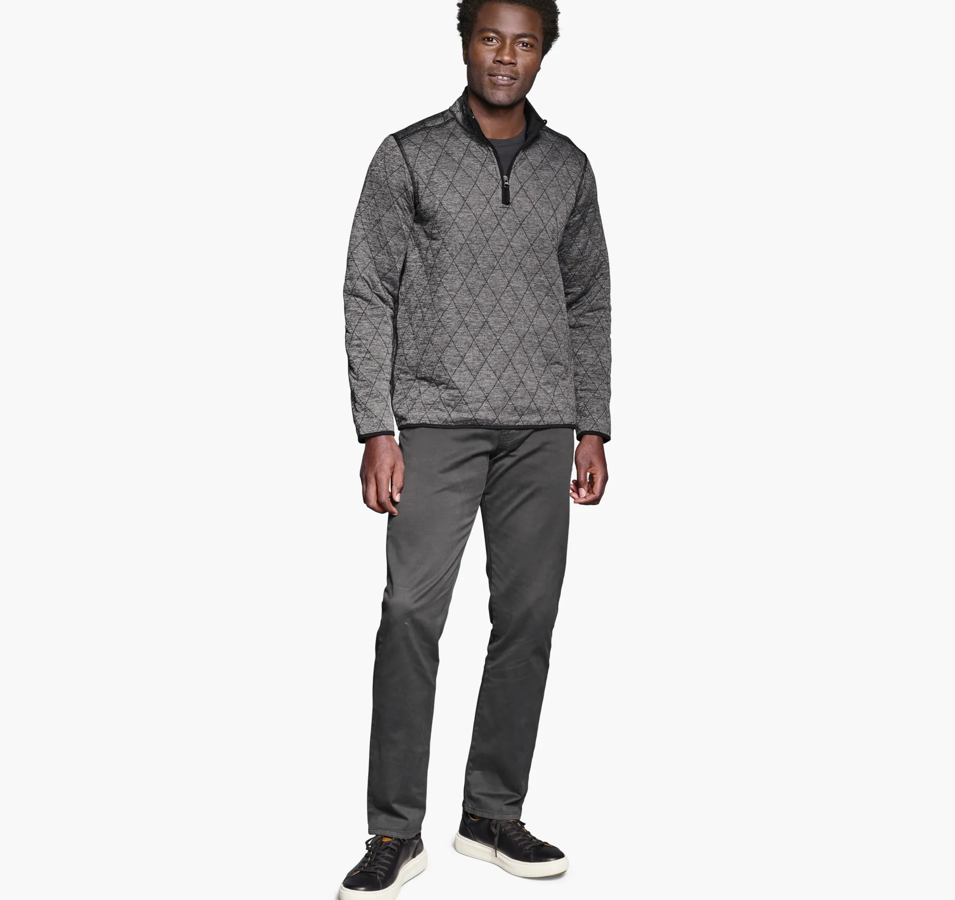 Sweaters & Knits^Johnston & Murphy Diamond Quilt Quarter-Zip CharcoalHeather