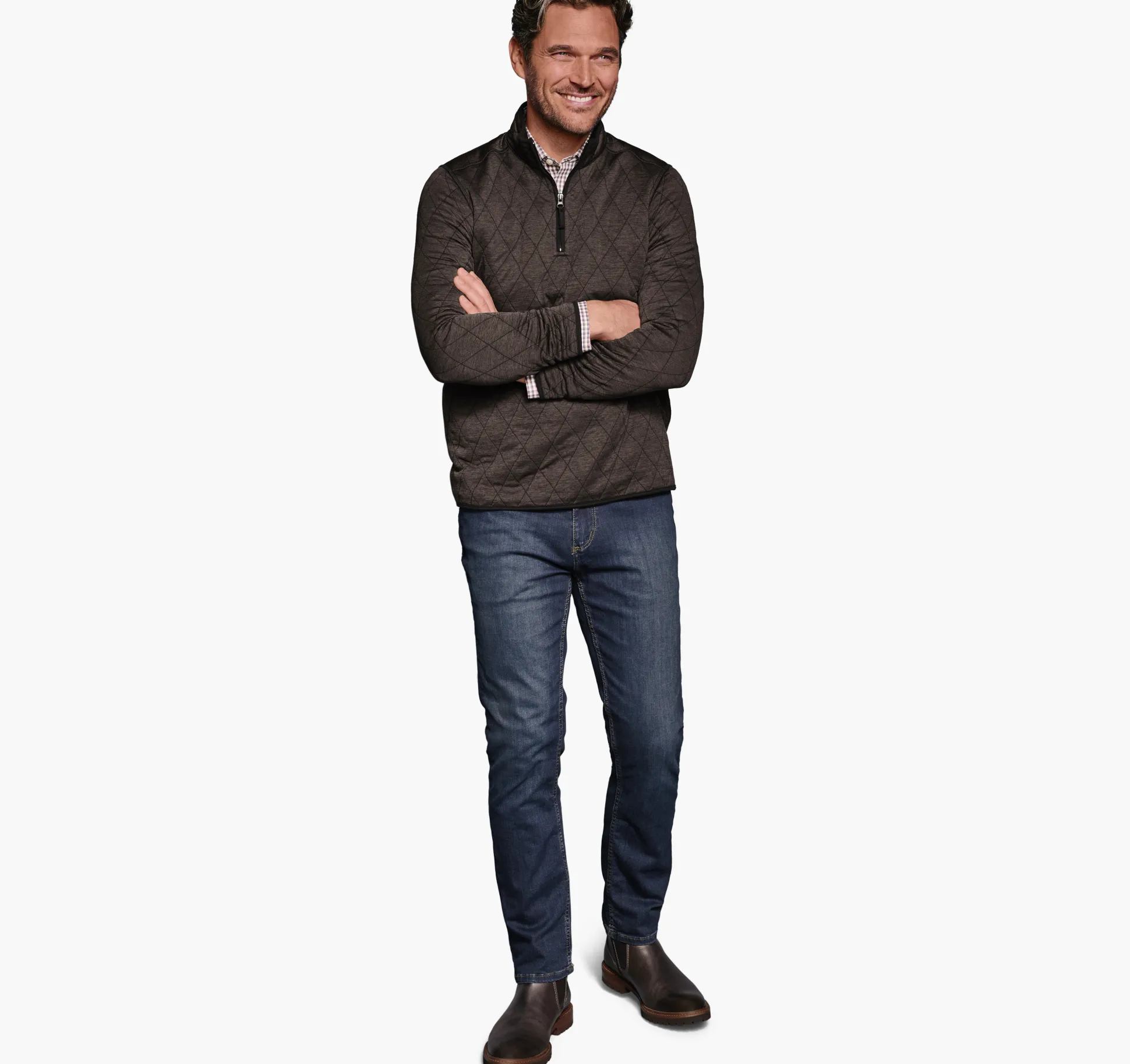 Sweaters & Knits^Johnston & Murphy Diamond Quilt Quarter-Zip BrownHeather