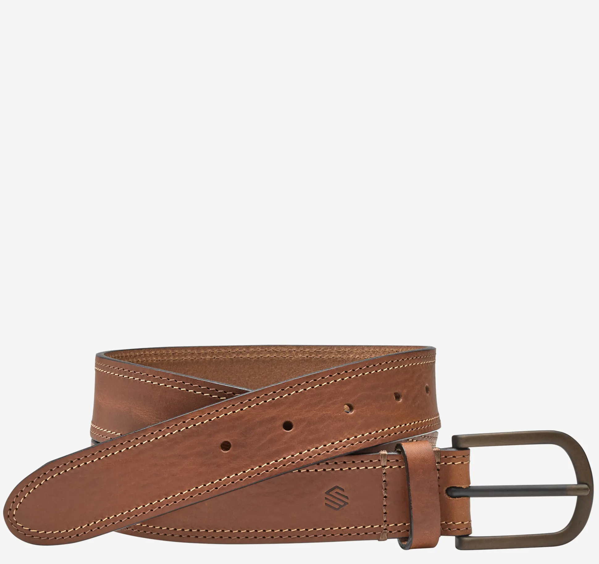 Belts^Johnston & Murphy Double Contrast Stitched Belt Tan