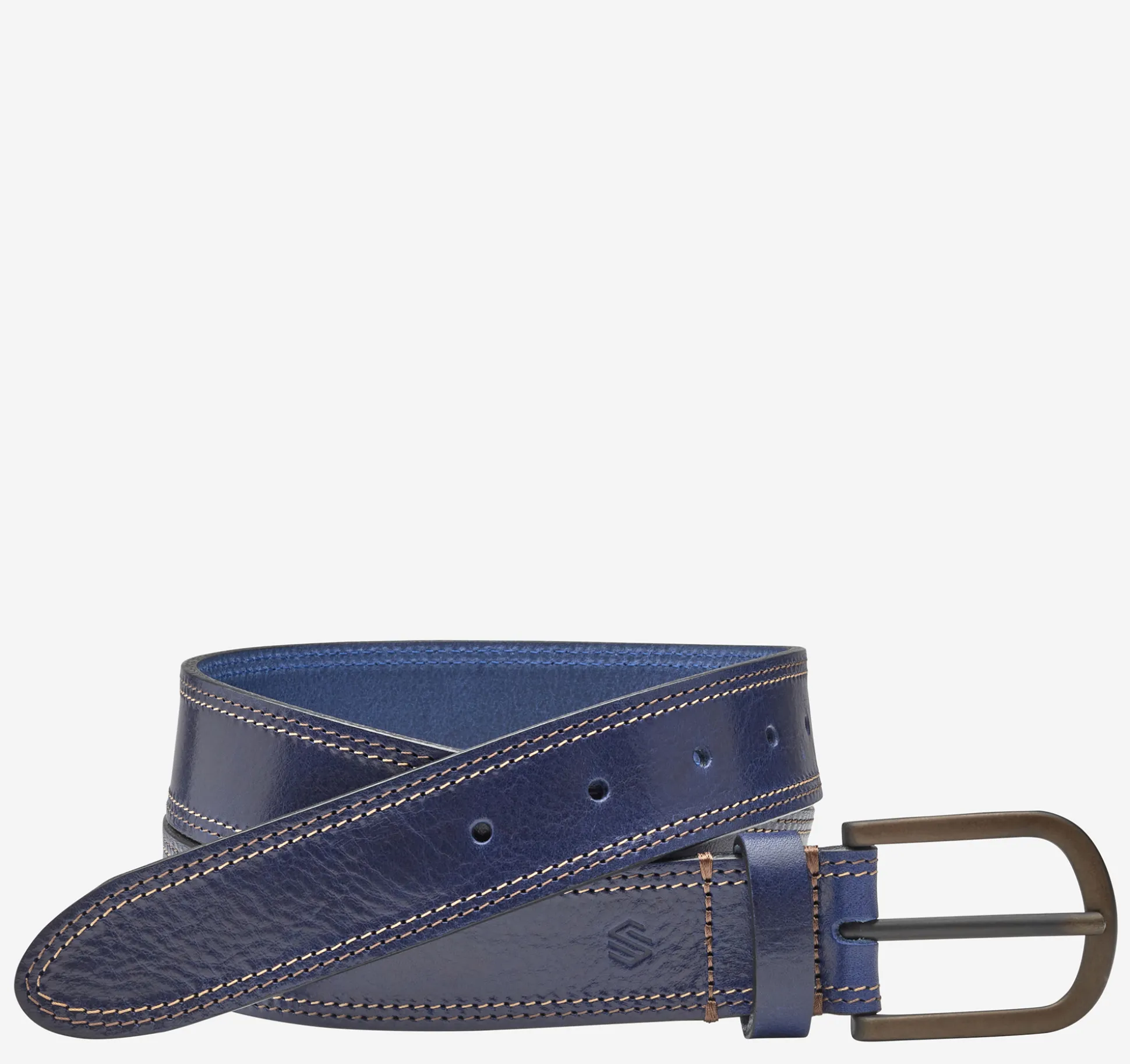 Belts^Johnston & Murphy Double Contrast Stitched Belt Navy