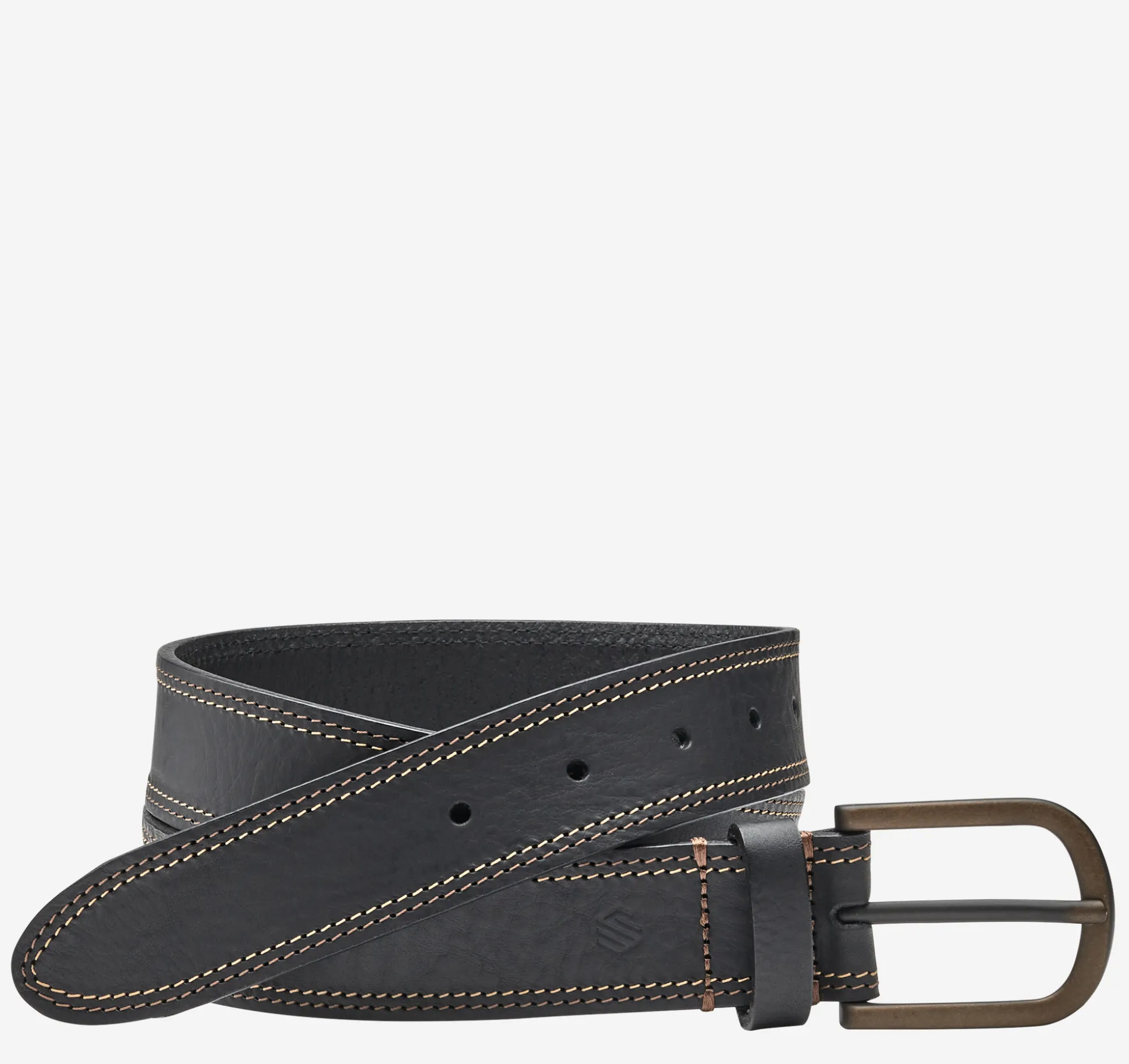 Belts^Johnston & Murphy Double Contrast Stitched Belt Black