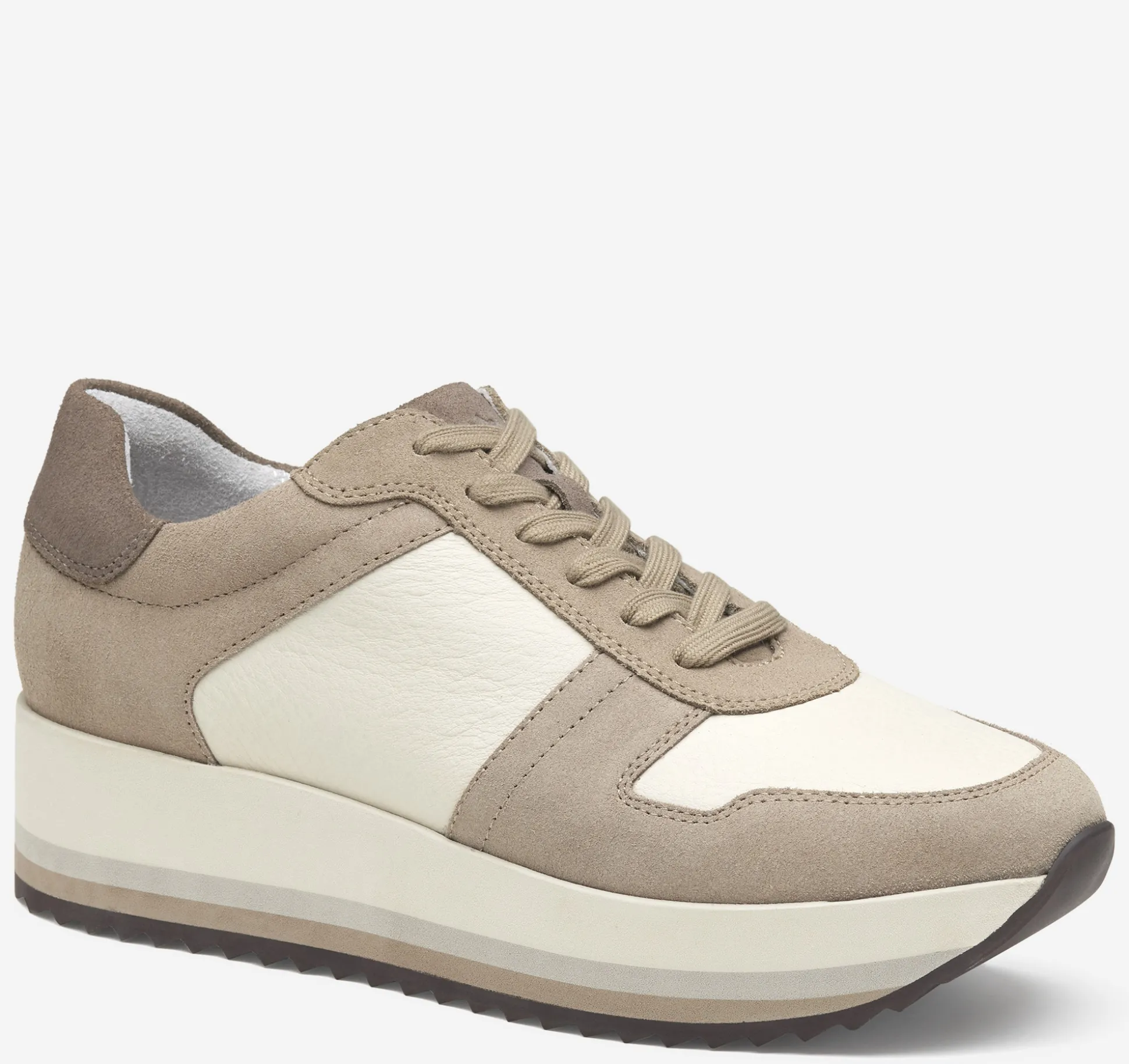 Sneakers^Johnston & Murphy Gracie Colorblock Lace-Up TaupeSuede/BoneCalfskin