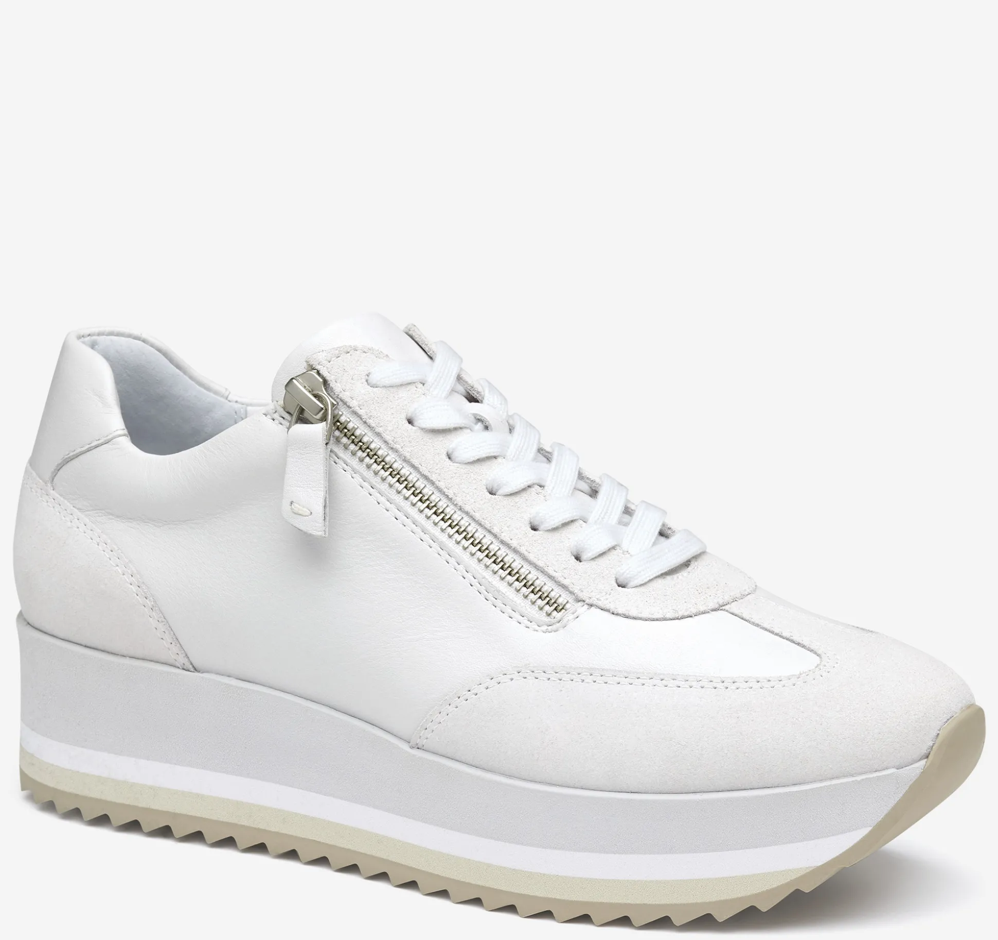Sneakers^Johnston & Murphy Gracie Side-Zip Lace Up WhiteCalfskin/Suede