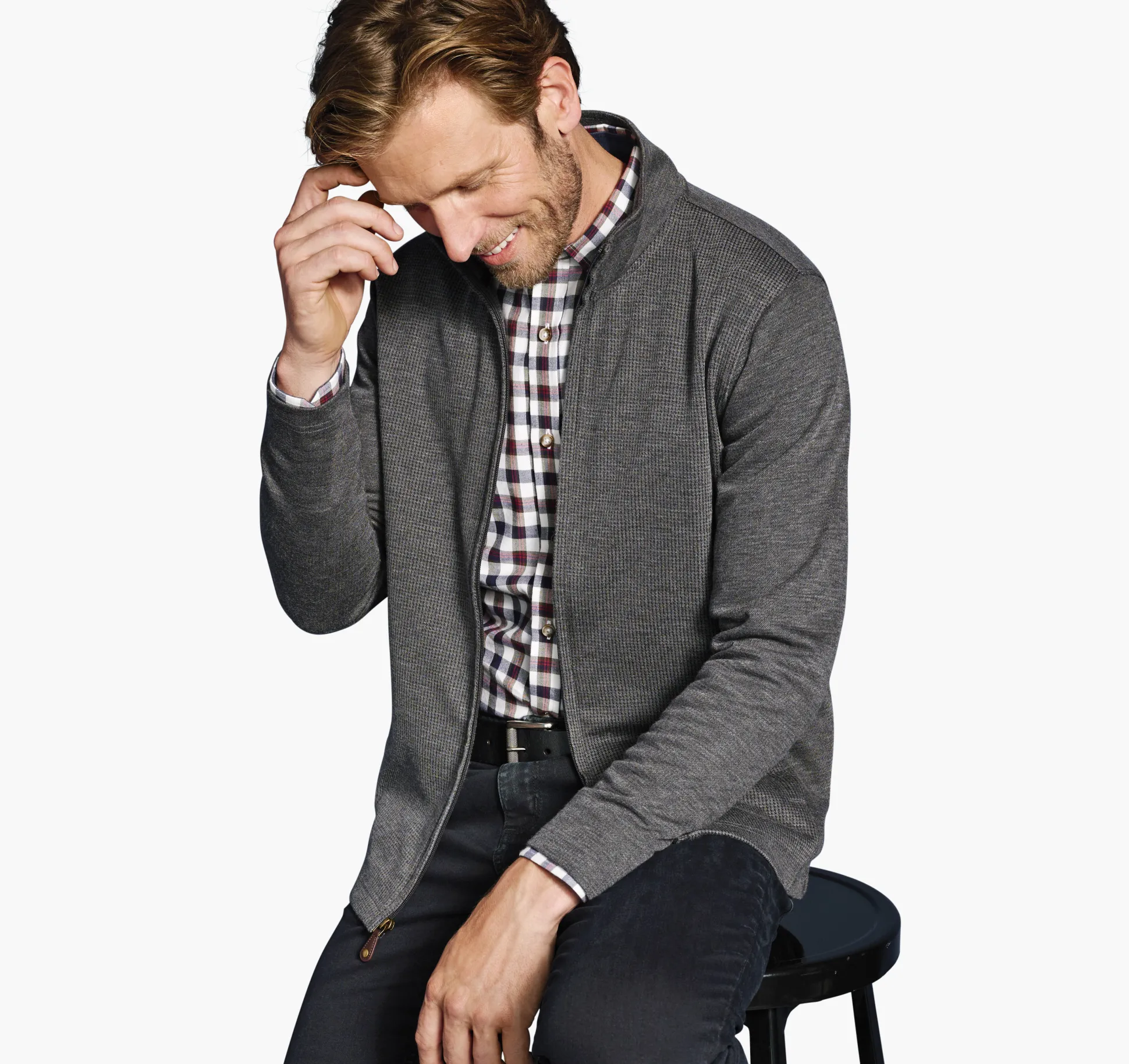 Sweaters & Knits^Johnston & Murphy Houndstooth Full Zip Charcoal