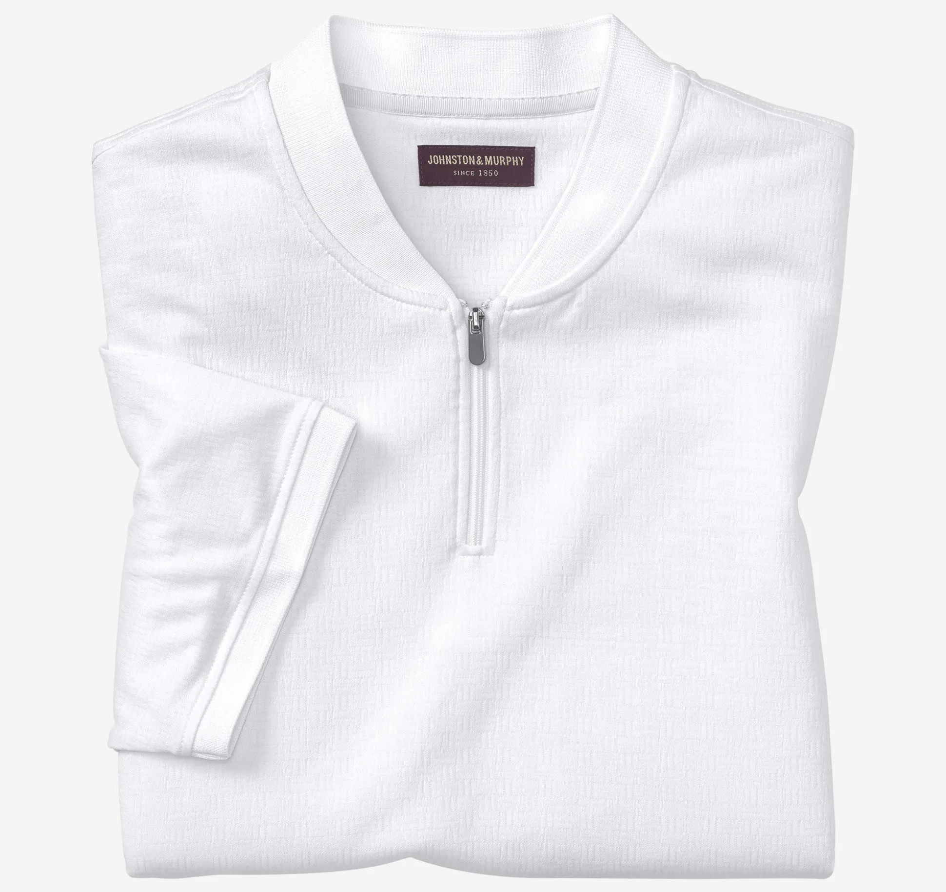 Polos & Tees^Johnston & Murphy Jacquard Zip Polo White