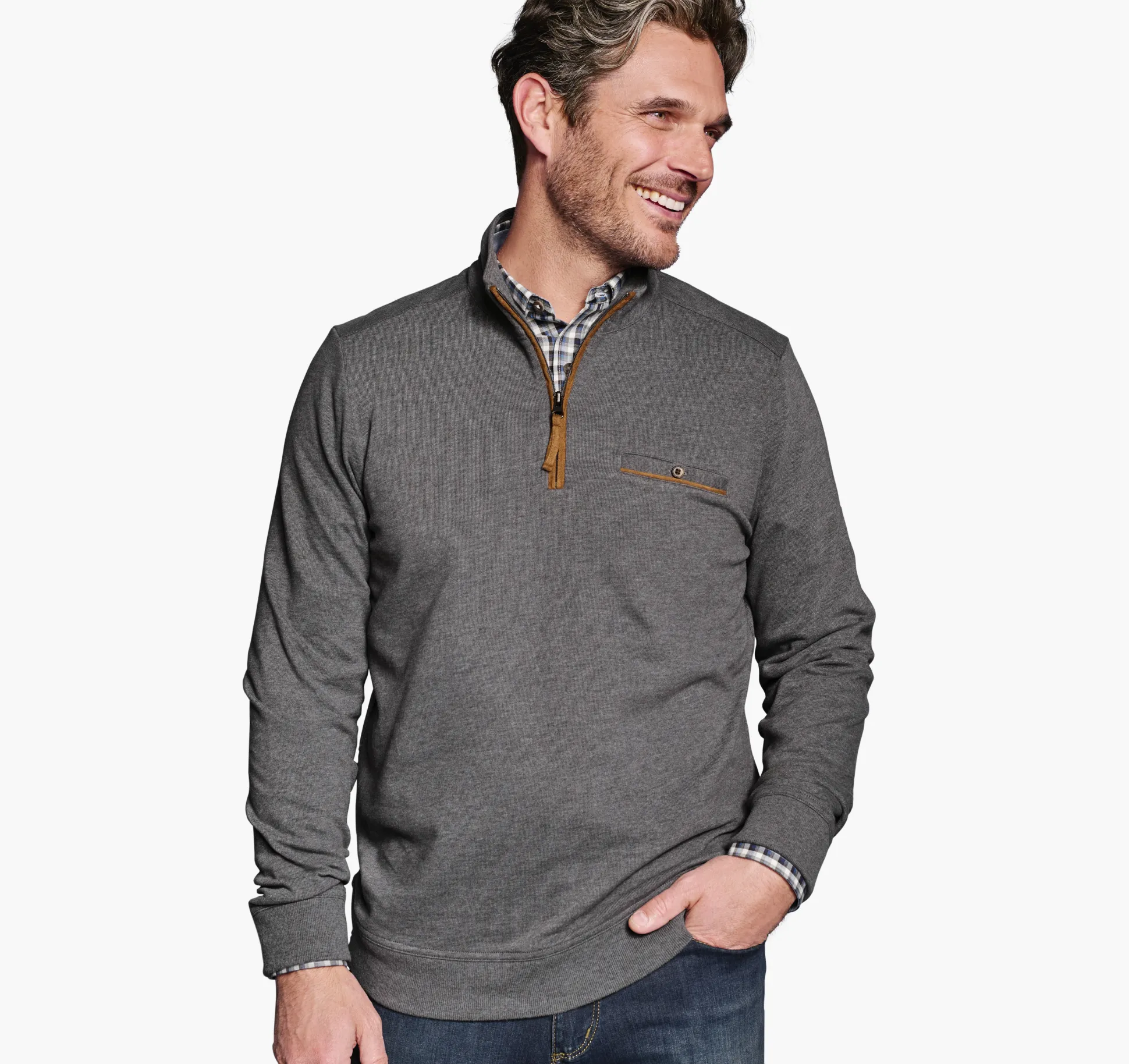 Sweaters & Knits^Johnston & Murphy Knit Quarter-Zip Gray