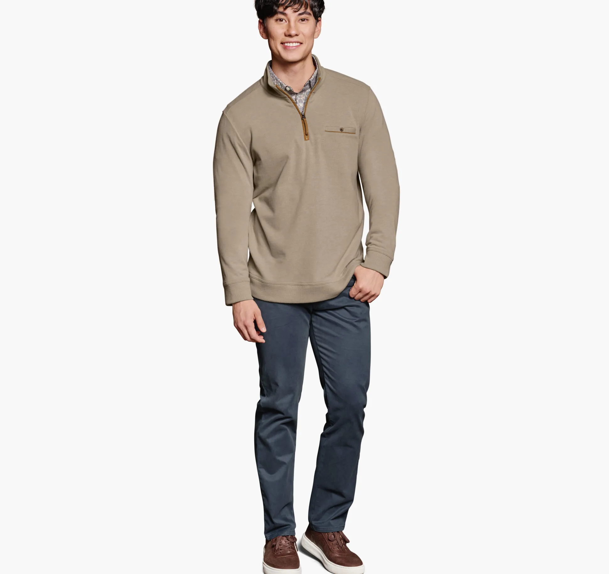 Sweaters & Knits^Johnston & Murphy Knit Quarter-Zip Oatmeal