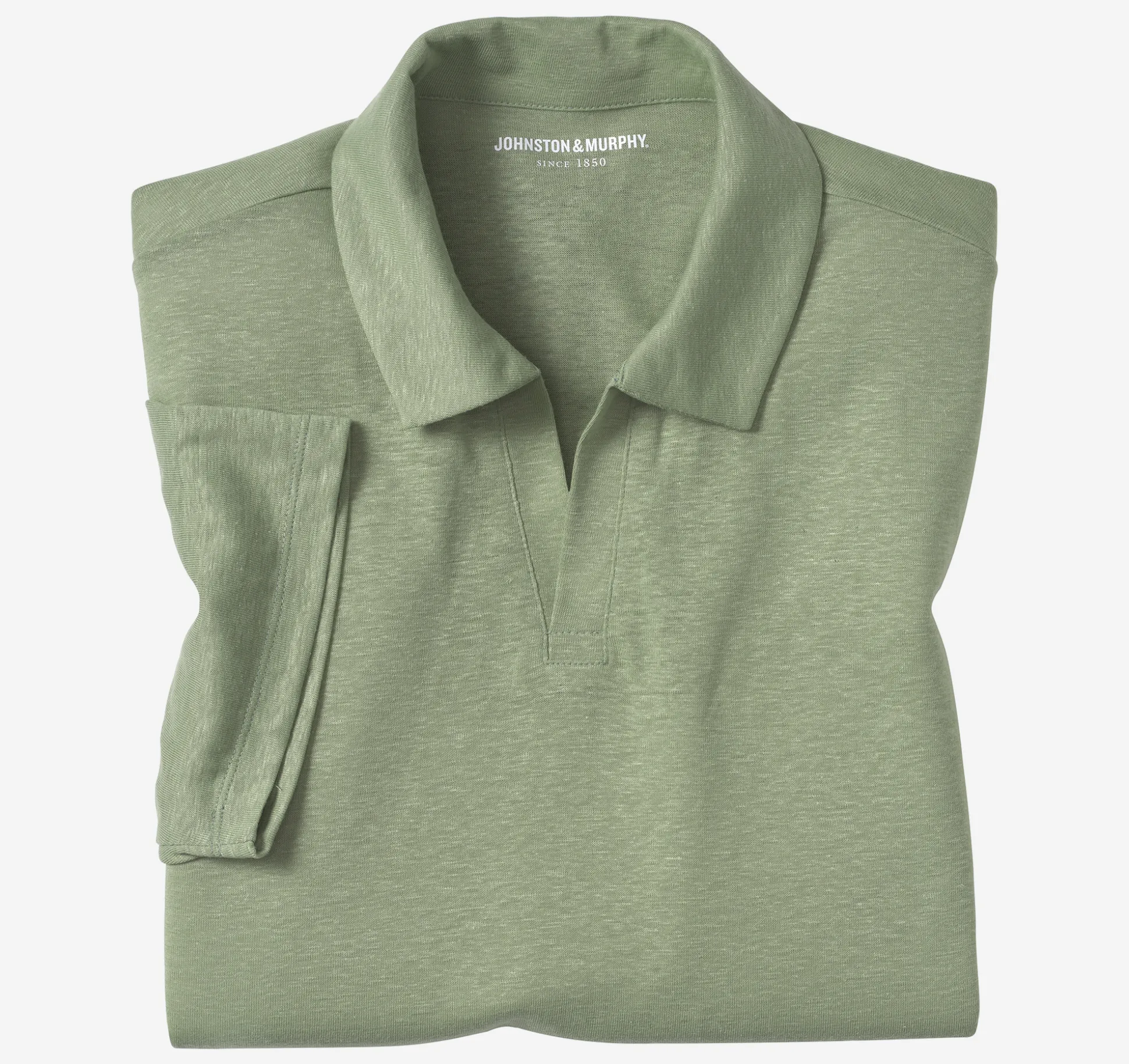 Polos & Tees^Johnston & Murphy Linen-Blend V-Neck Polo Green