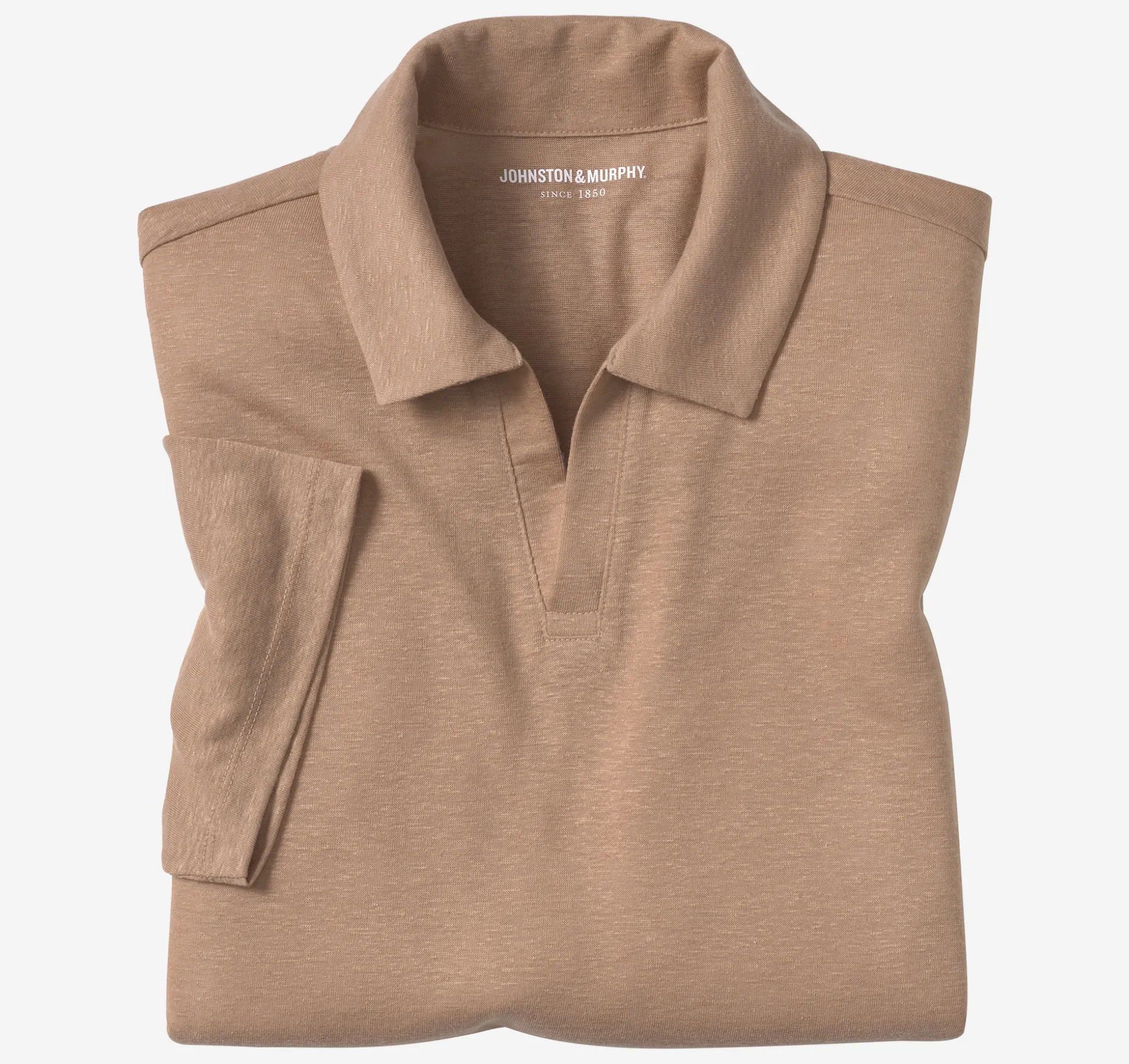 Polos & Tees^Johnston & Murphy Linen-Blend V-Neck Polo Melon
