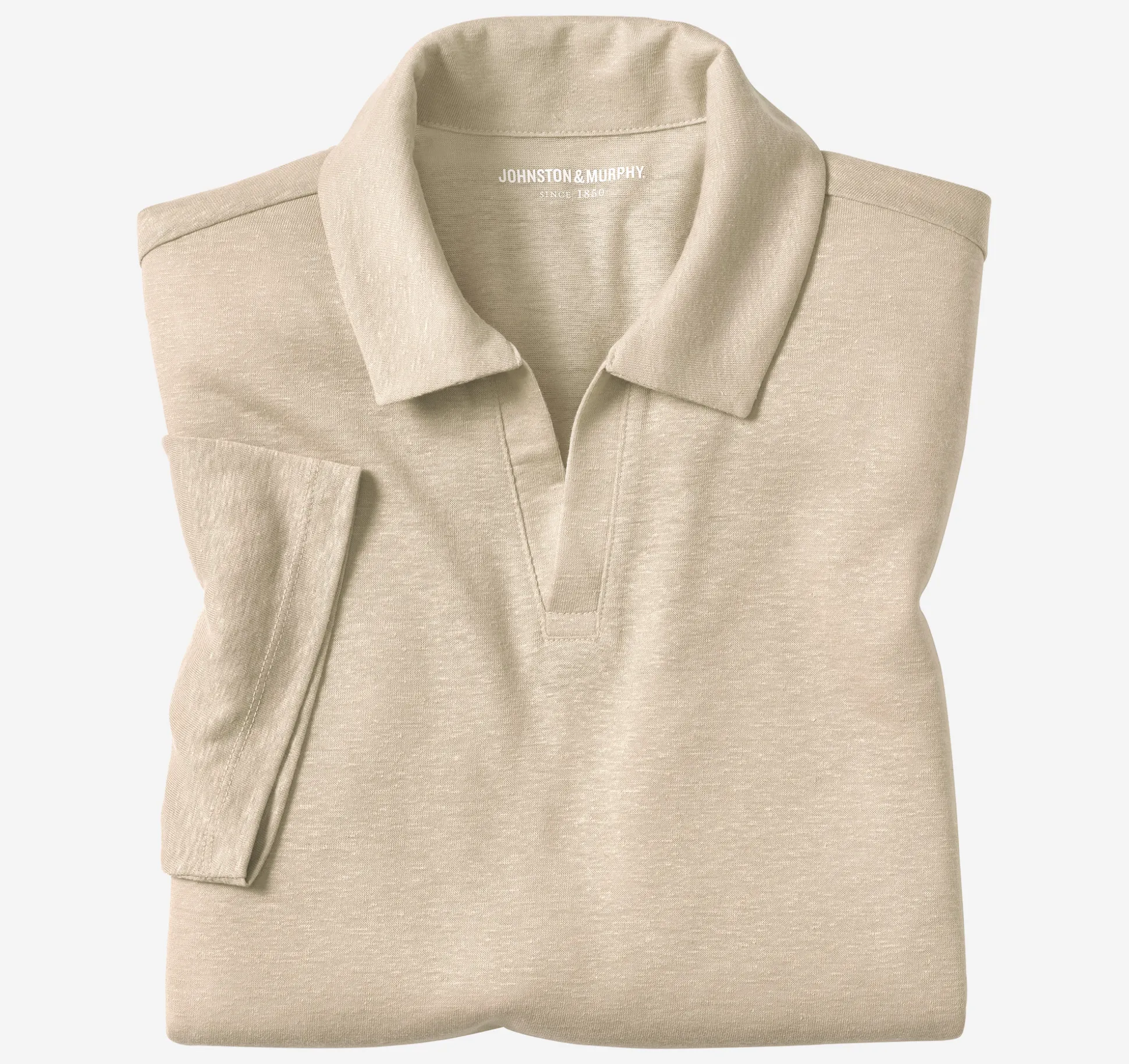 Polos & Tees^Johnston & Murphy Linen-Blend V-Neck Polo Sand