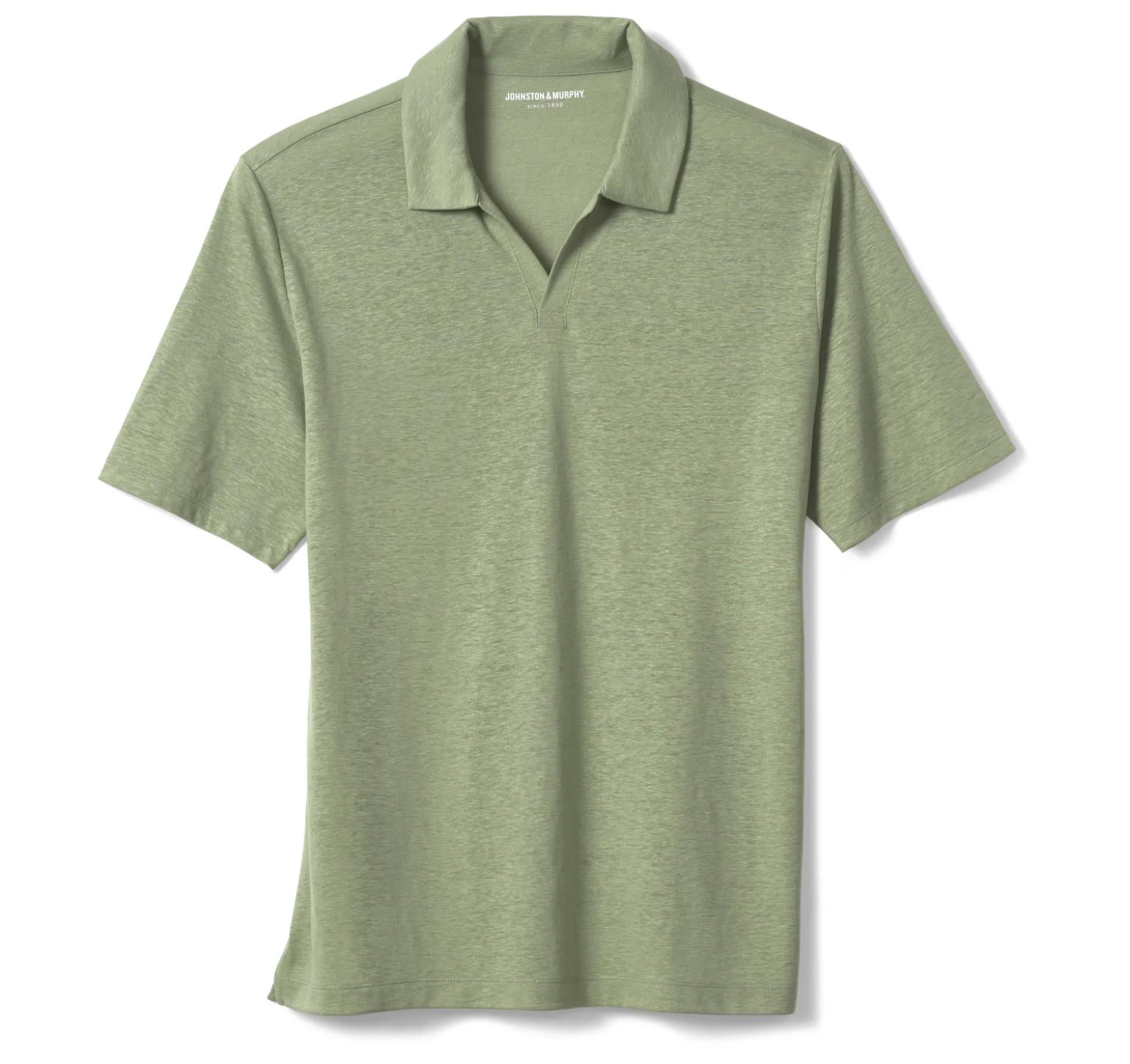 Polos & Tees^Johnston & Murphy Linen-Blend V-Neck Polo Green