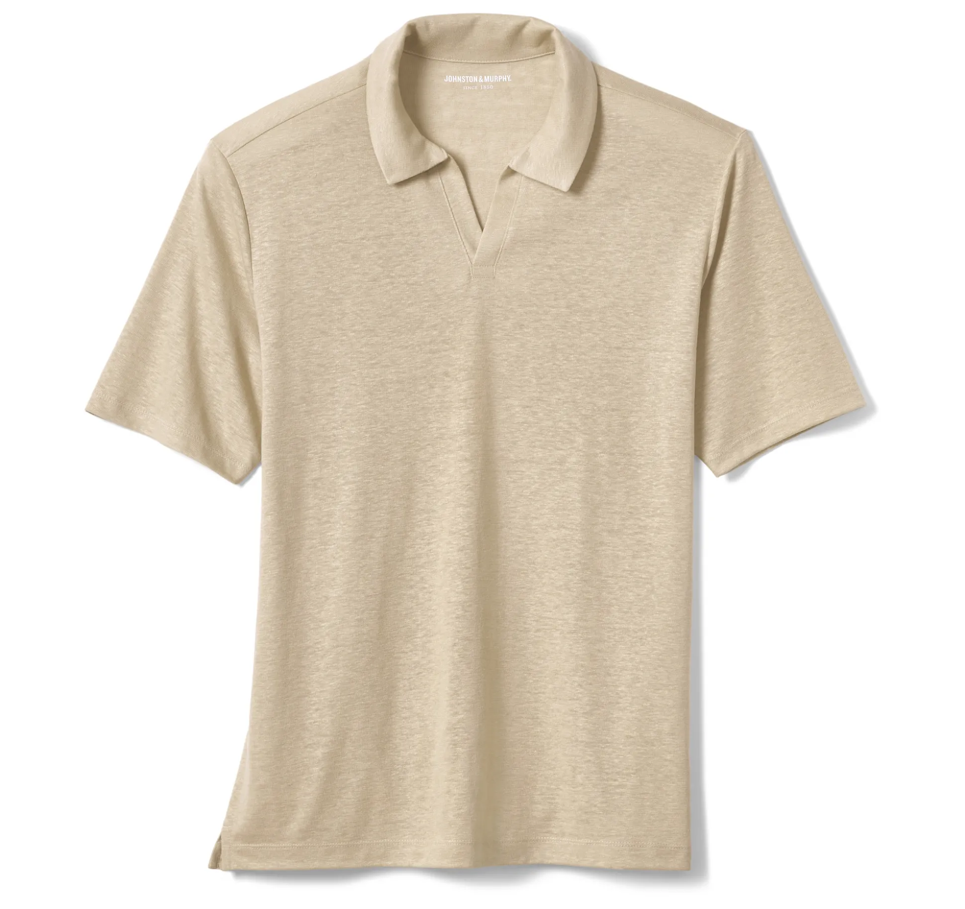 Polos & Tees^Johnston & Murphy Linen-Blend V-Neck Polo Sand
