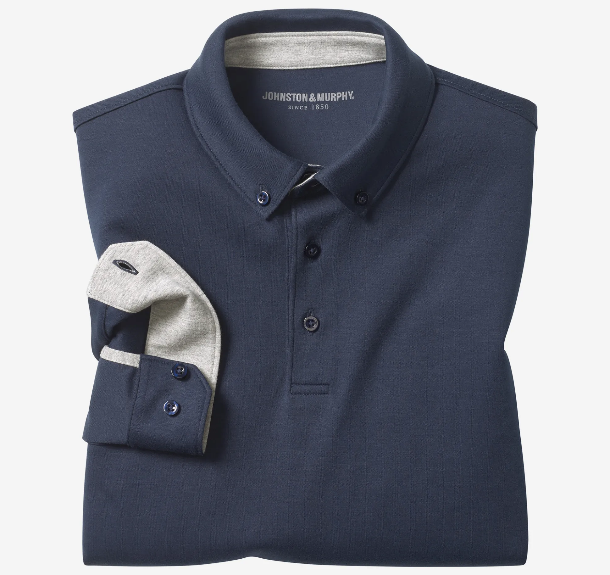 Polos & Tees^Johnston & Murphy Liquid Cotton Long-Sleeve Polo Navy