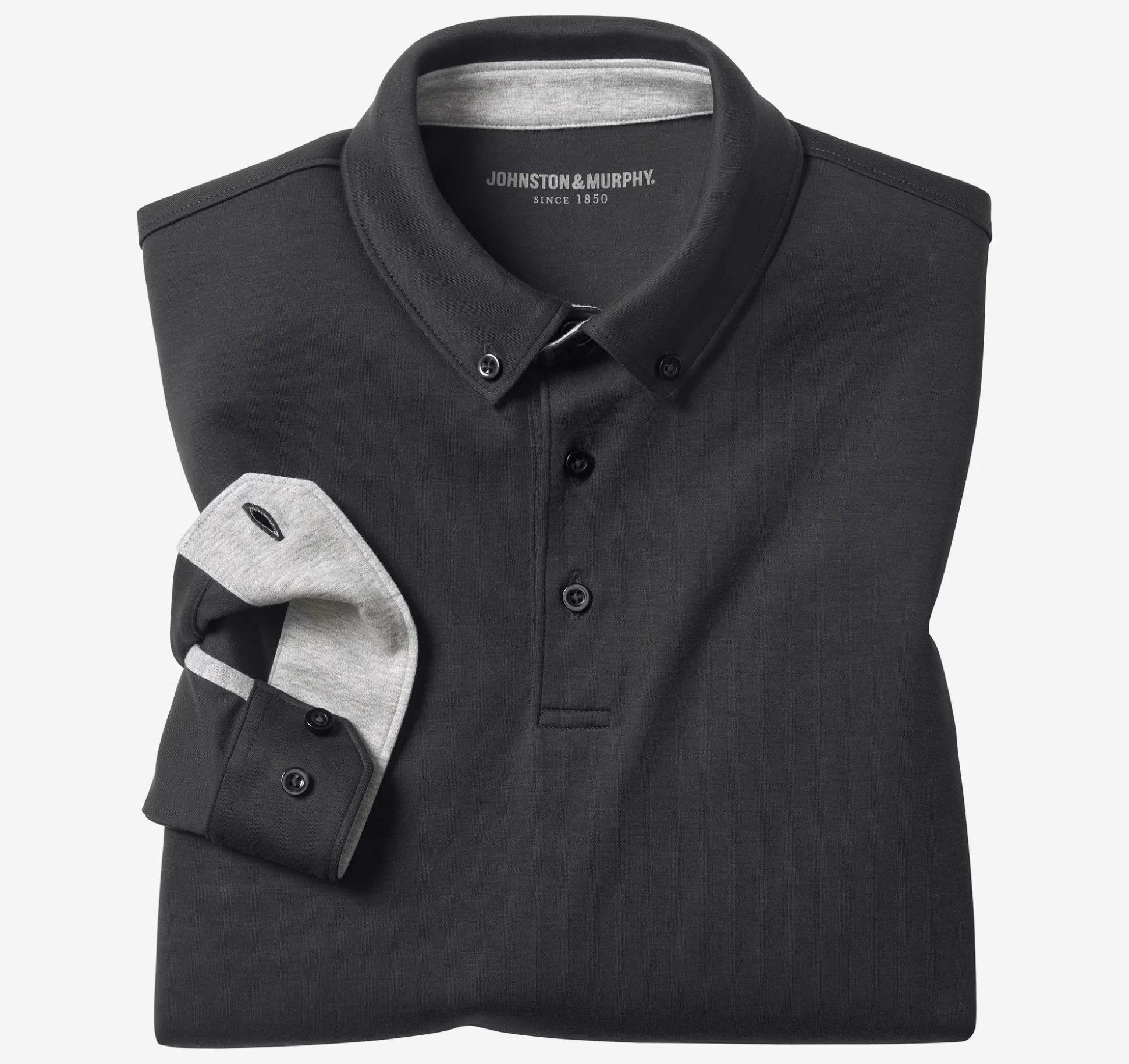 Polos & Tees^Johnston & Murphy Liquid Cotton Long-Sleeve Polo Black