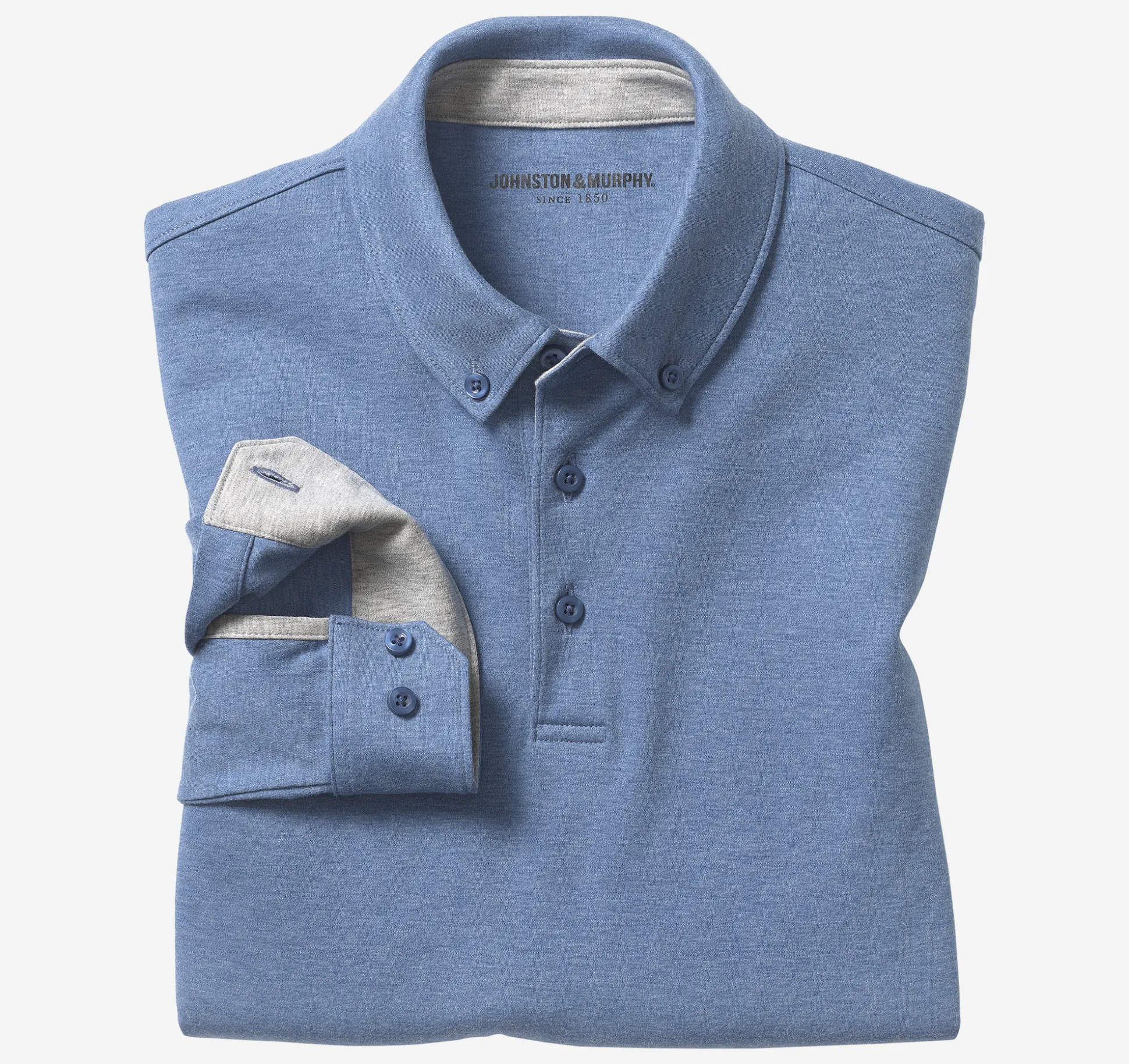 Polos & Tees^Johnston & Murphy Liquid Cotton Long-Sleeve Polo BlueHeather
