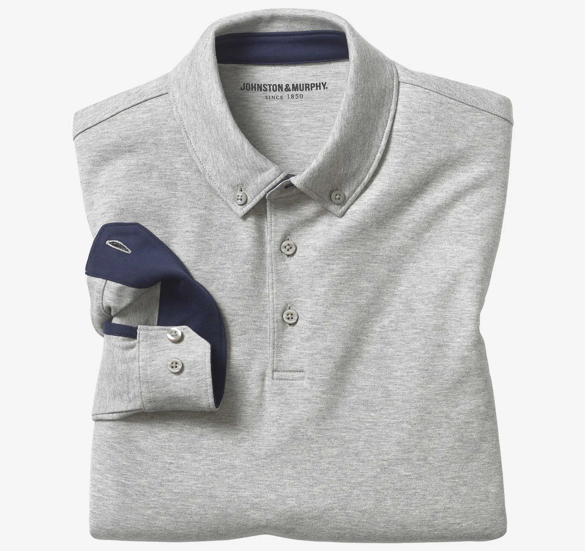 Polos & Tees^Johnston & Murphy Liquid Cotton Long-Sleeve Polo HeatherGray