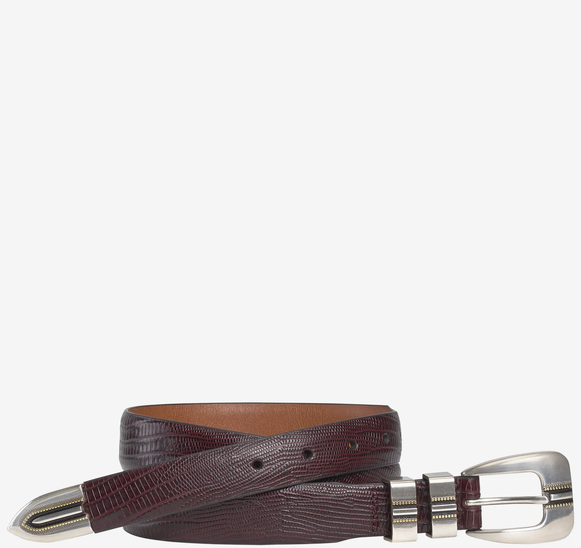 Belts^Johnston & Murphy Lizard-Grain Ranger Belt Burgundy