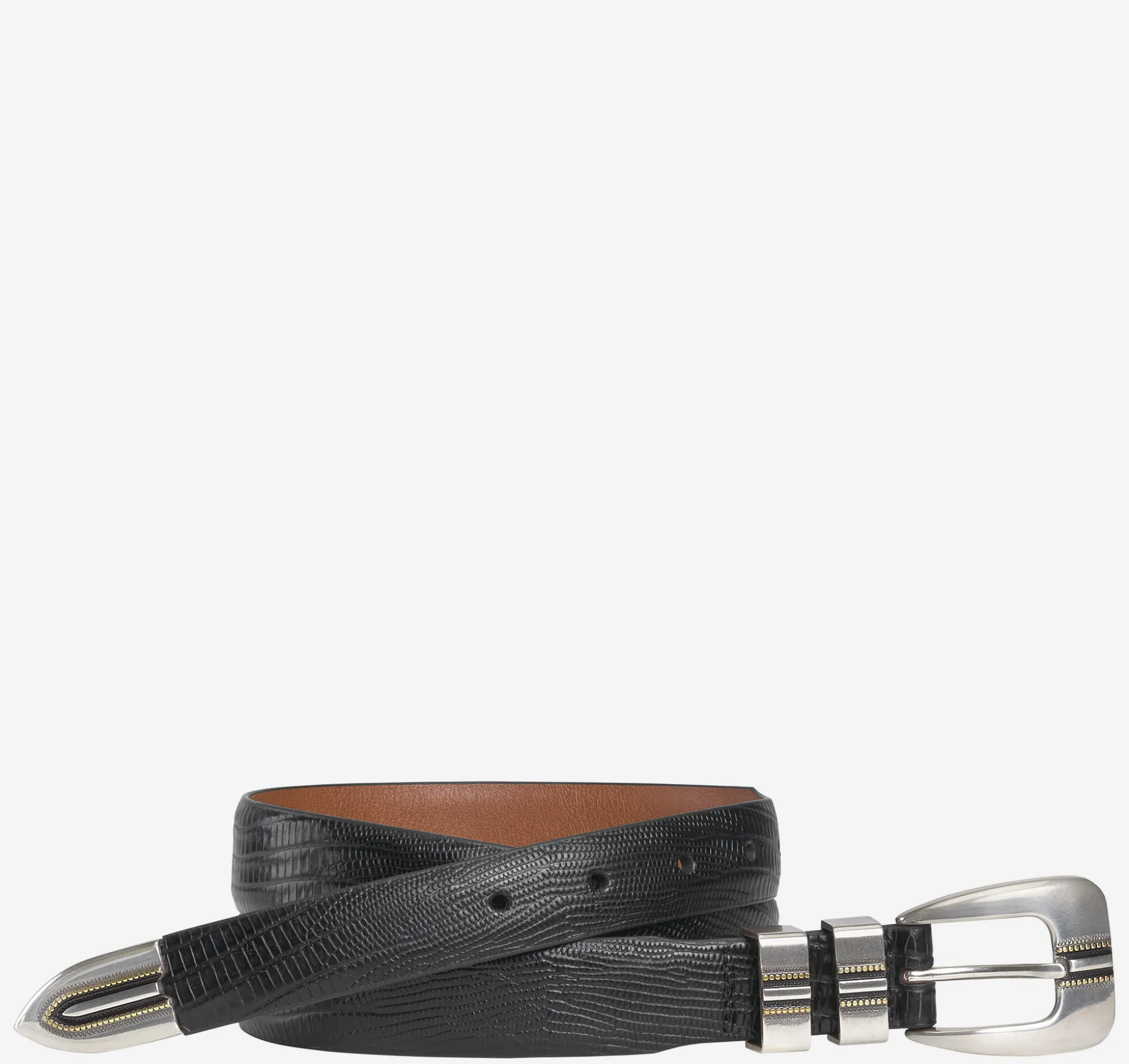 Belts^Johnston & Murphy Lizard-Grain Ranger Belt Black