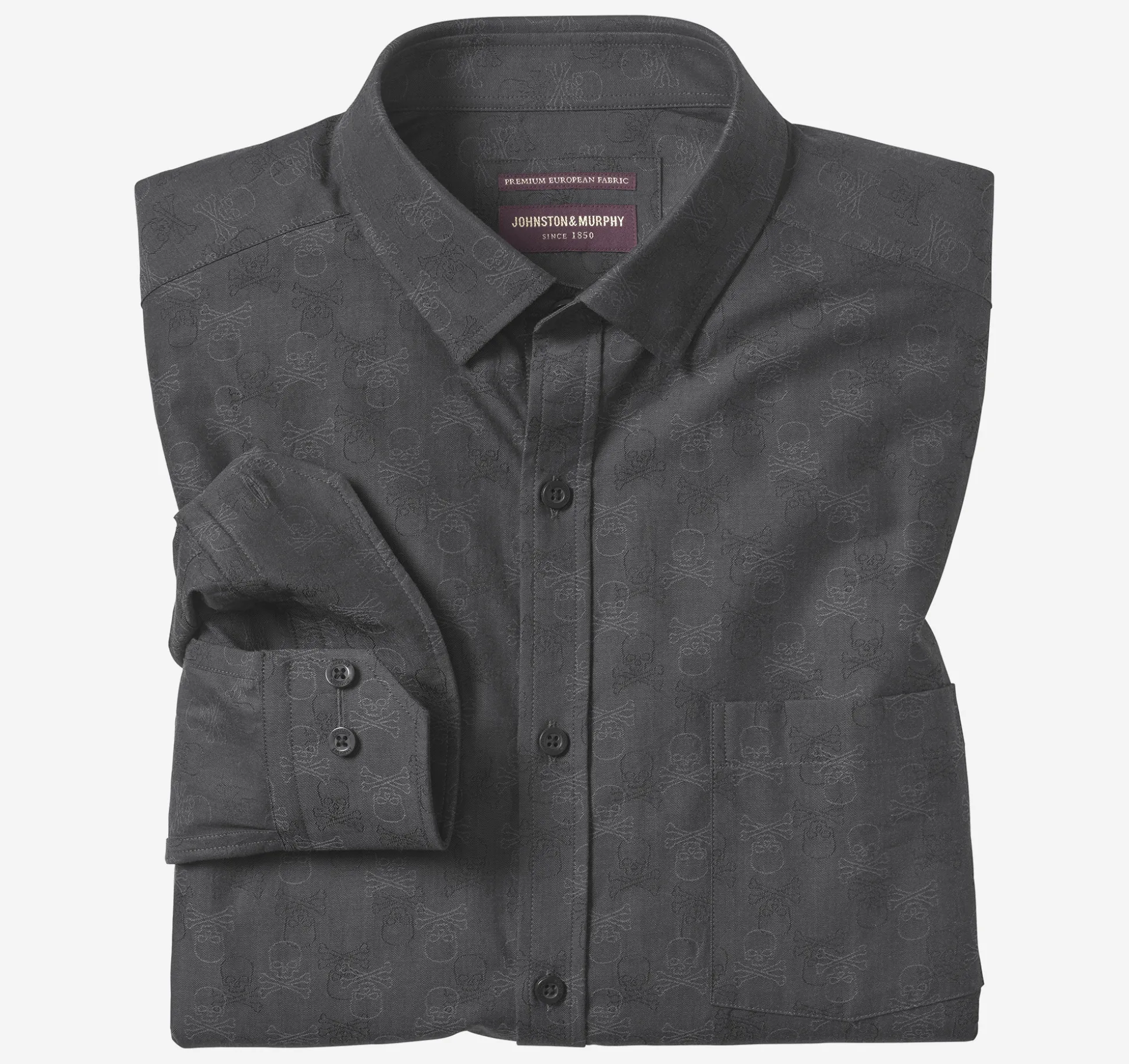 Shirts^Johnston & Murphy Long-Sleeve Jacquard Shirt BlackSkull