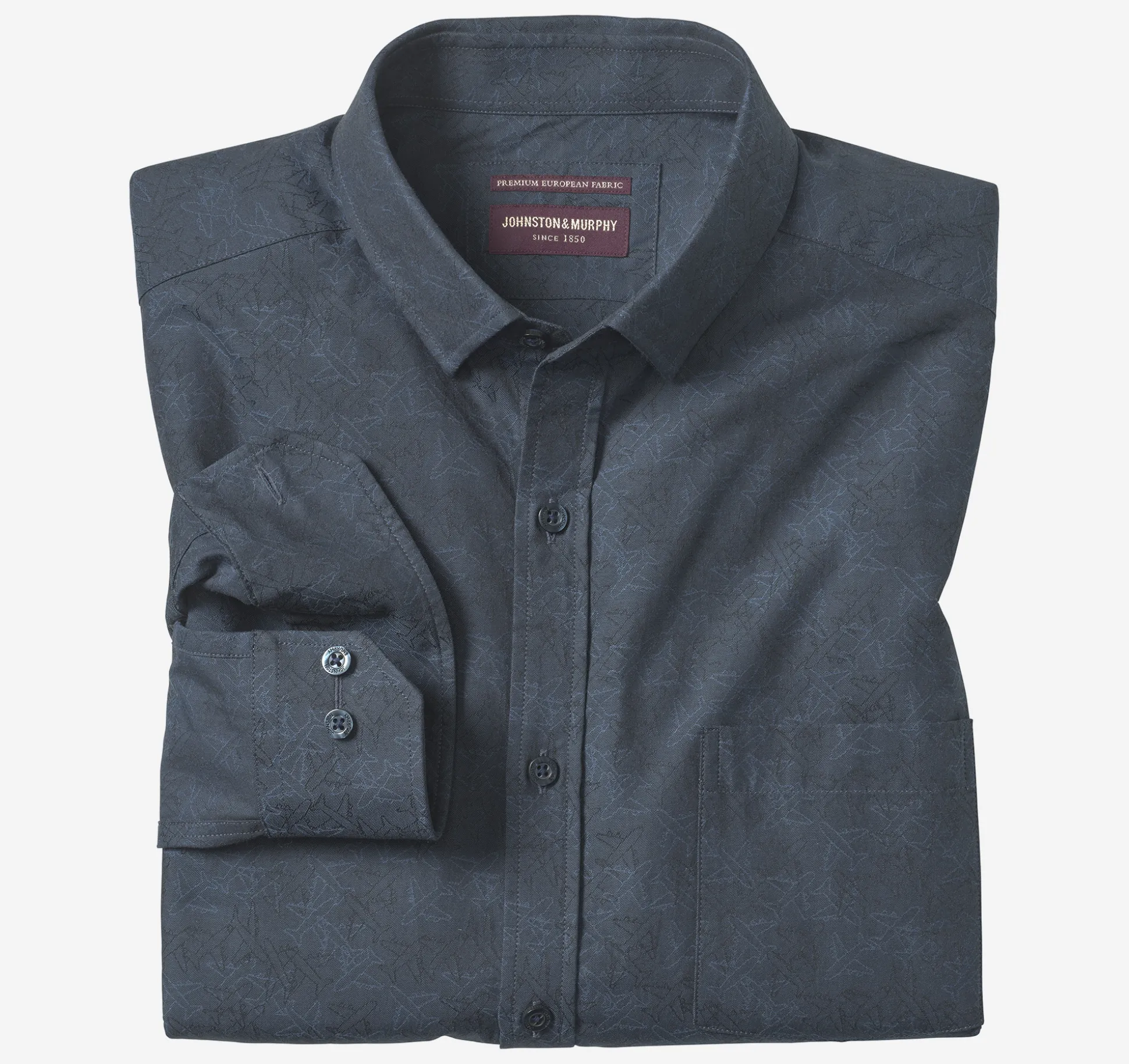 Shirts^Johnston & Murphy Long-Sleeve Jacquard Shirt NavyAirplane