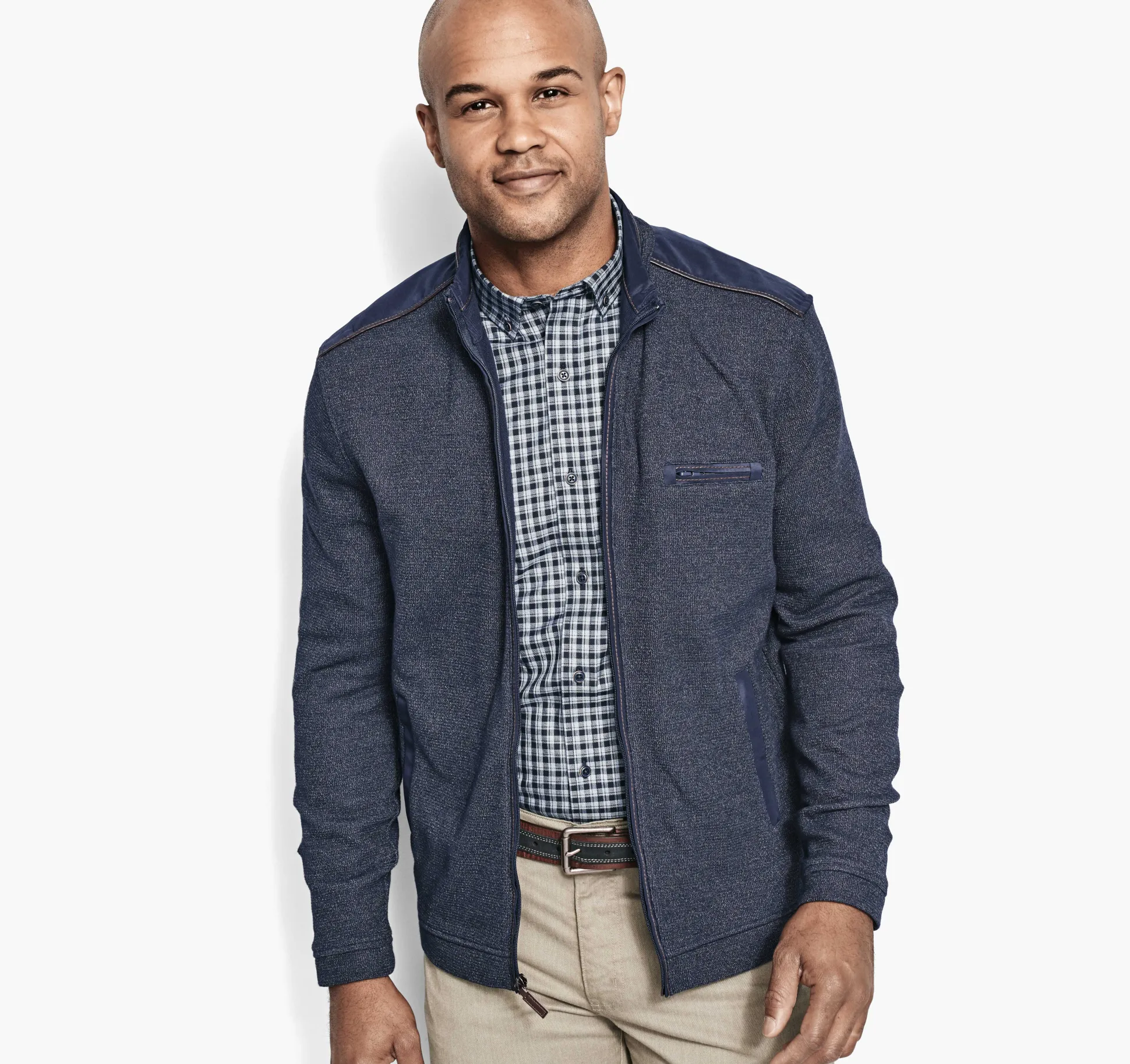 Sweaters & Knits^Johnston & Murphy Melange Knit Full-Zip Navy