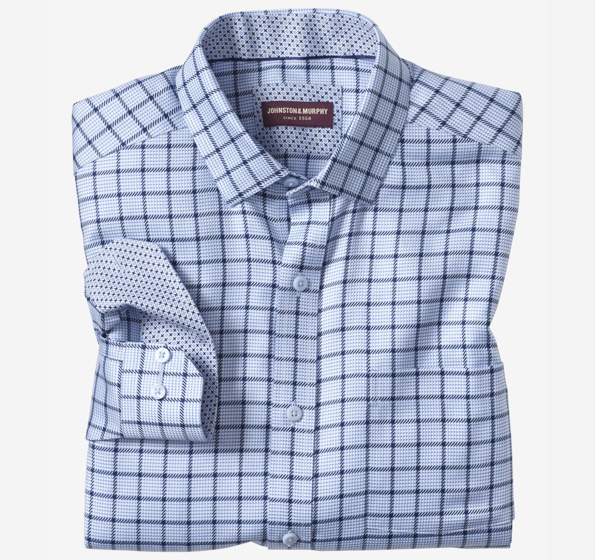 Shirts^Johnston & Murphy Non-Iron Dress Shirt BlueAngledNeatWindowpane