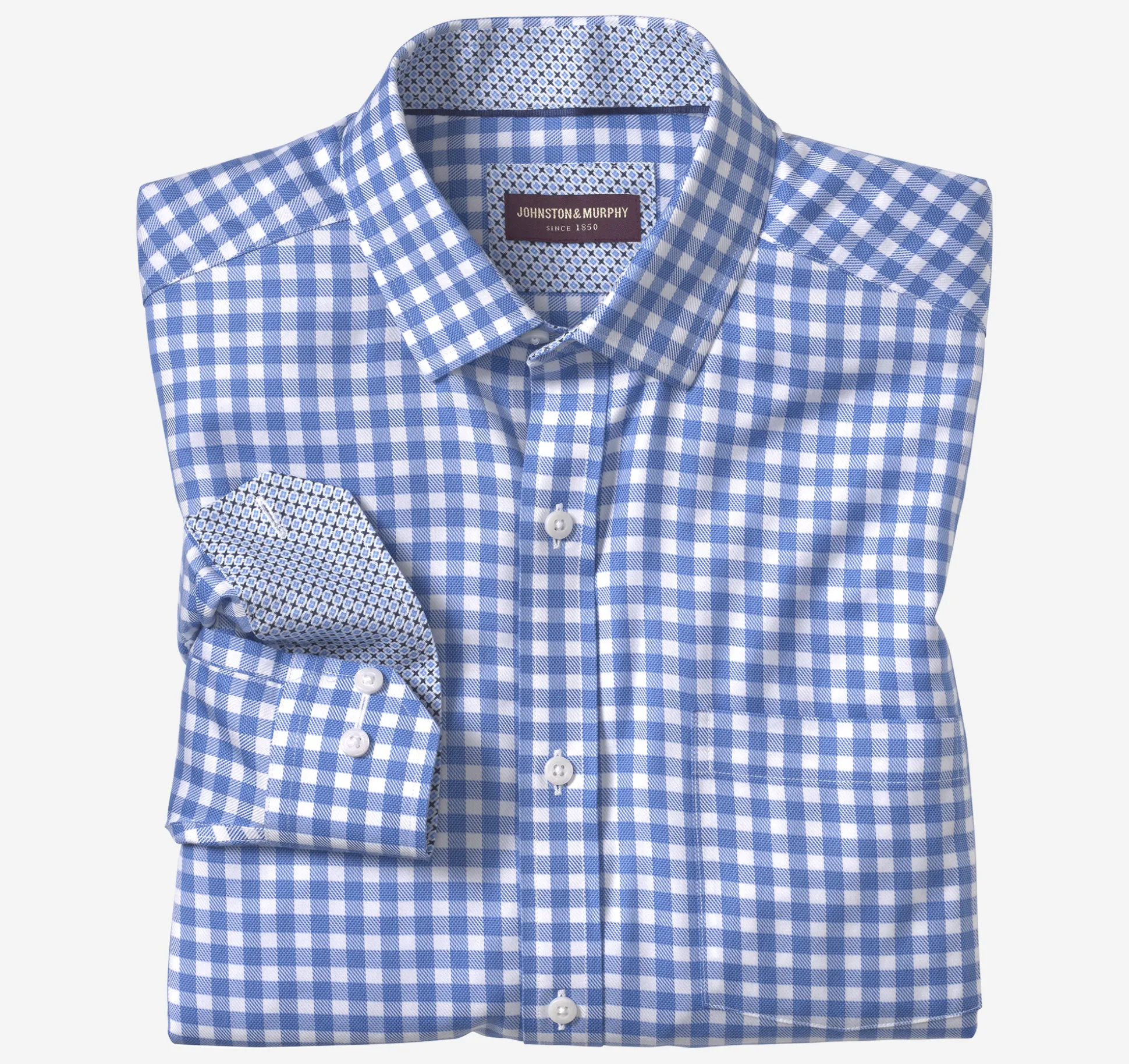 Shirts^Johnston & Murphy Non-Iron Dress Shirt BlueGingham