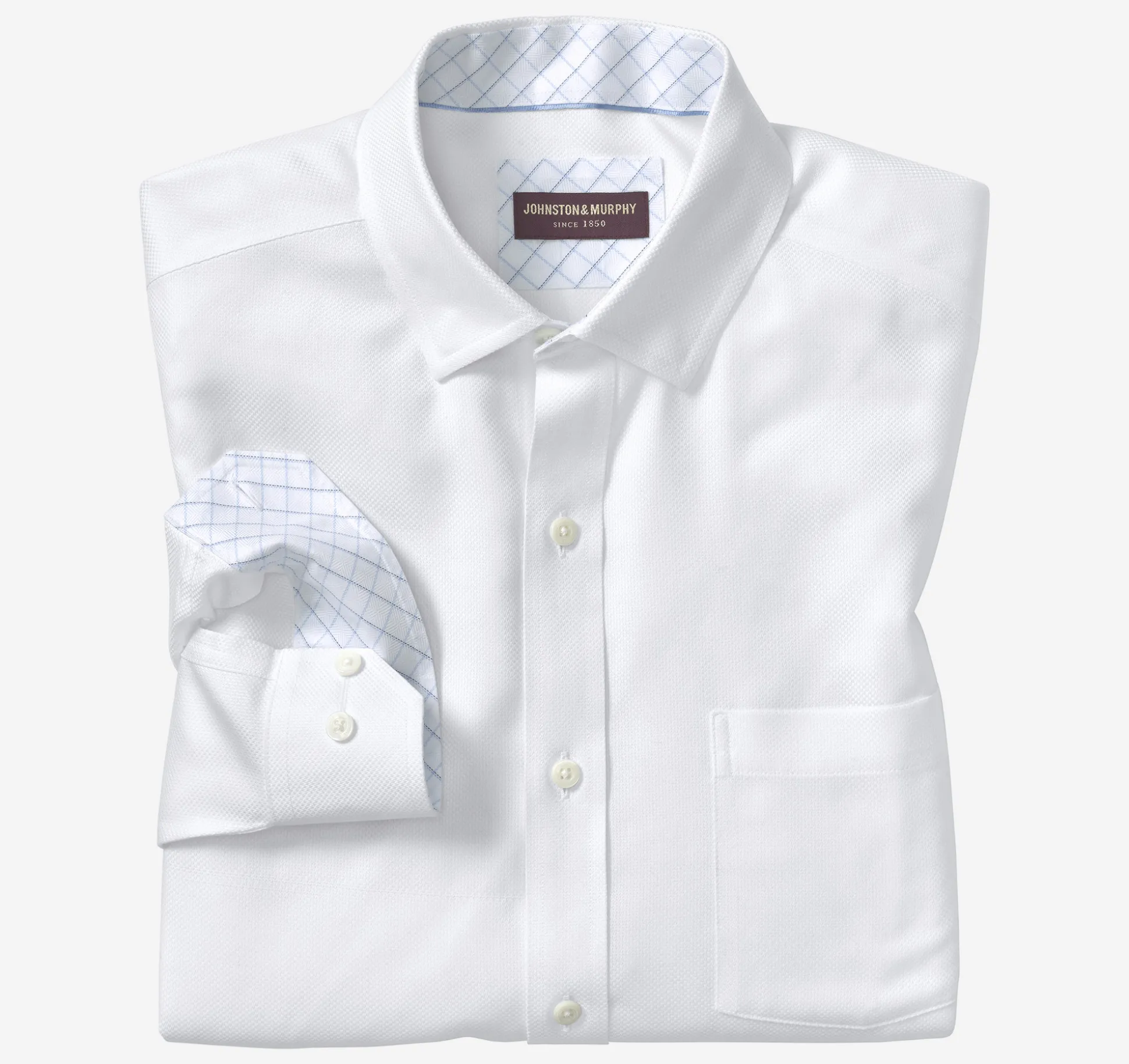 Shirts^Johnston & Murphy Non-Iron Dress Shirt WhiteSolidBirdseye