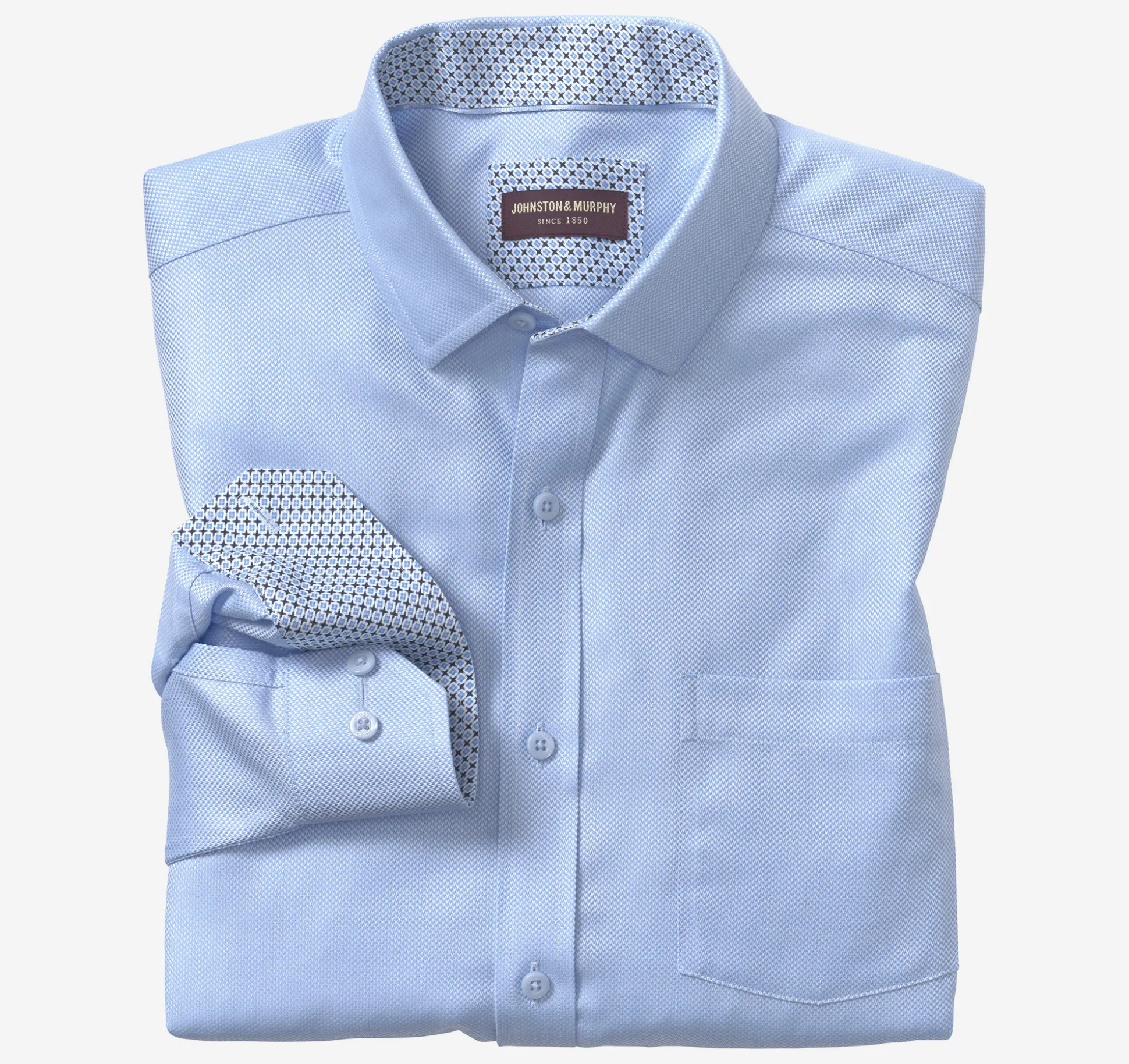 Shirts^Johnston & Murphy Non-Iron Dress Shirt BlueSolidBirdseye