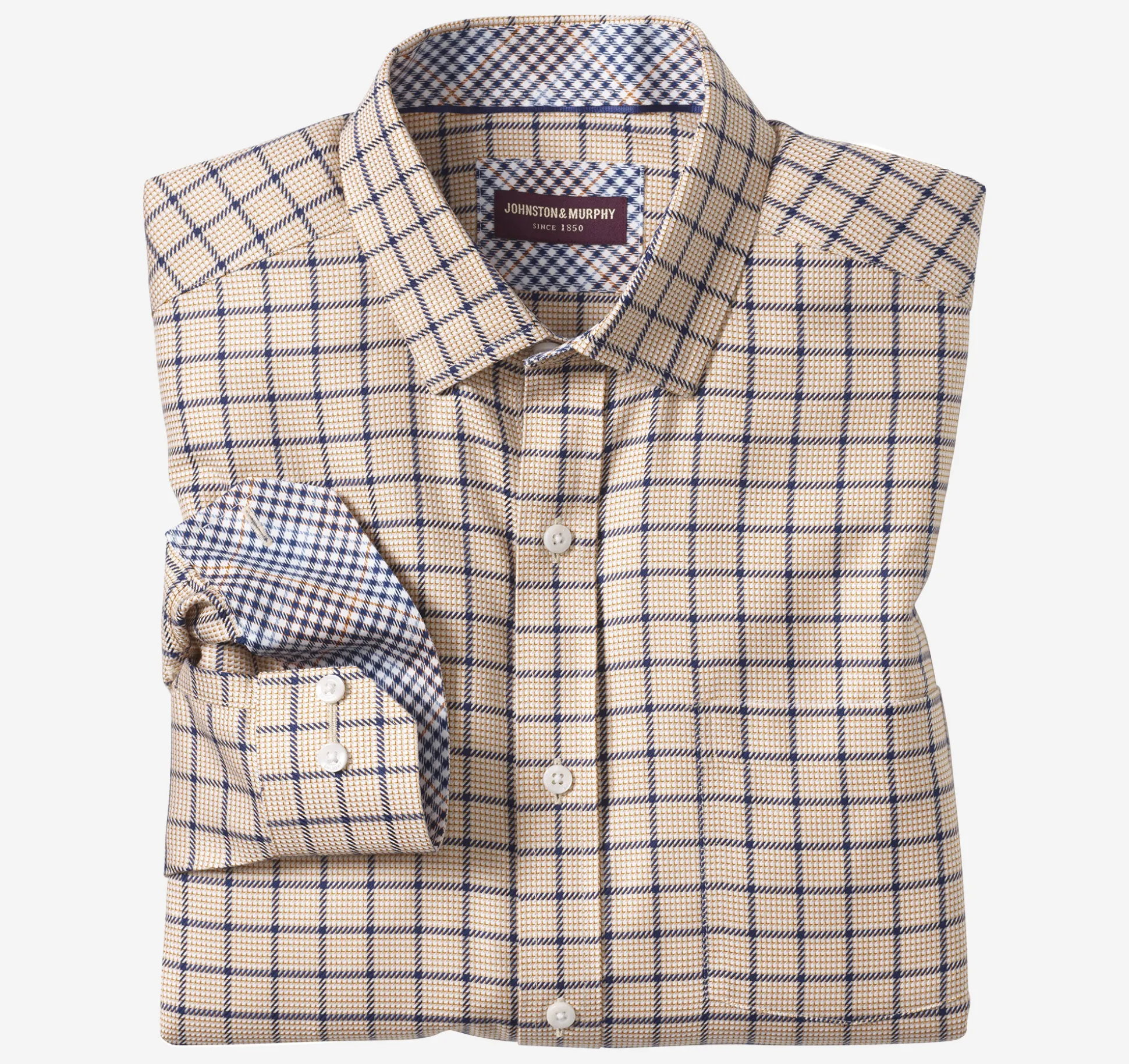 Shirts^Johnston & Murphy Non-Iron Dress Shirt RustAngledNeatWindowpane
