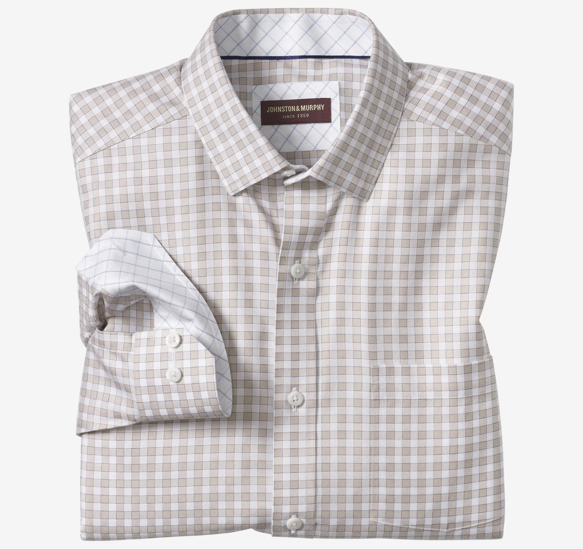 Shirts^Johnston & Murphy Non-Iron Dress Shirt TanTwillGingham