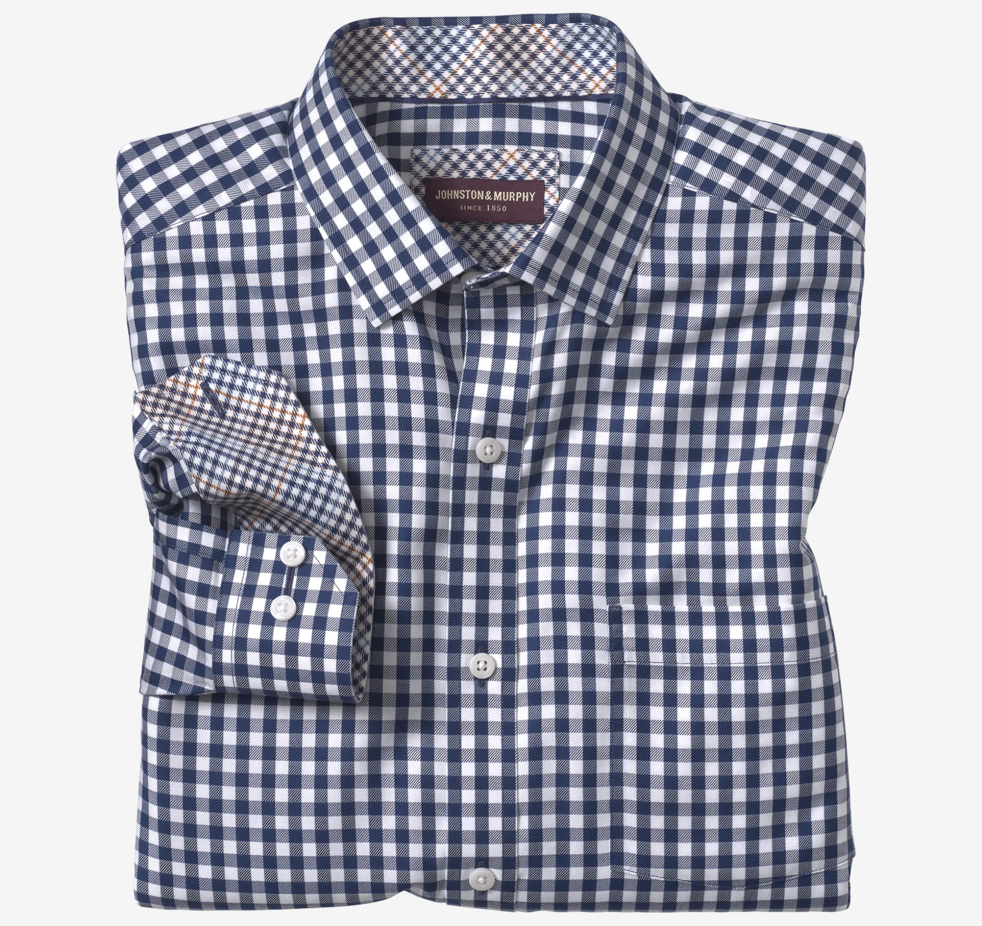 Shirts^Johnston & Murphy Non-Iron Dress Shirt NavyTwillGingham