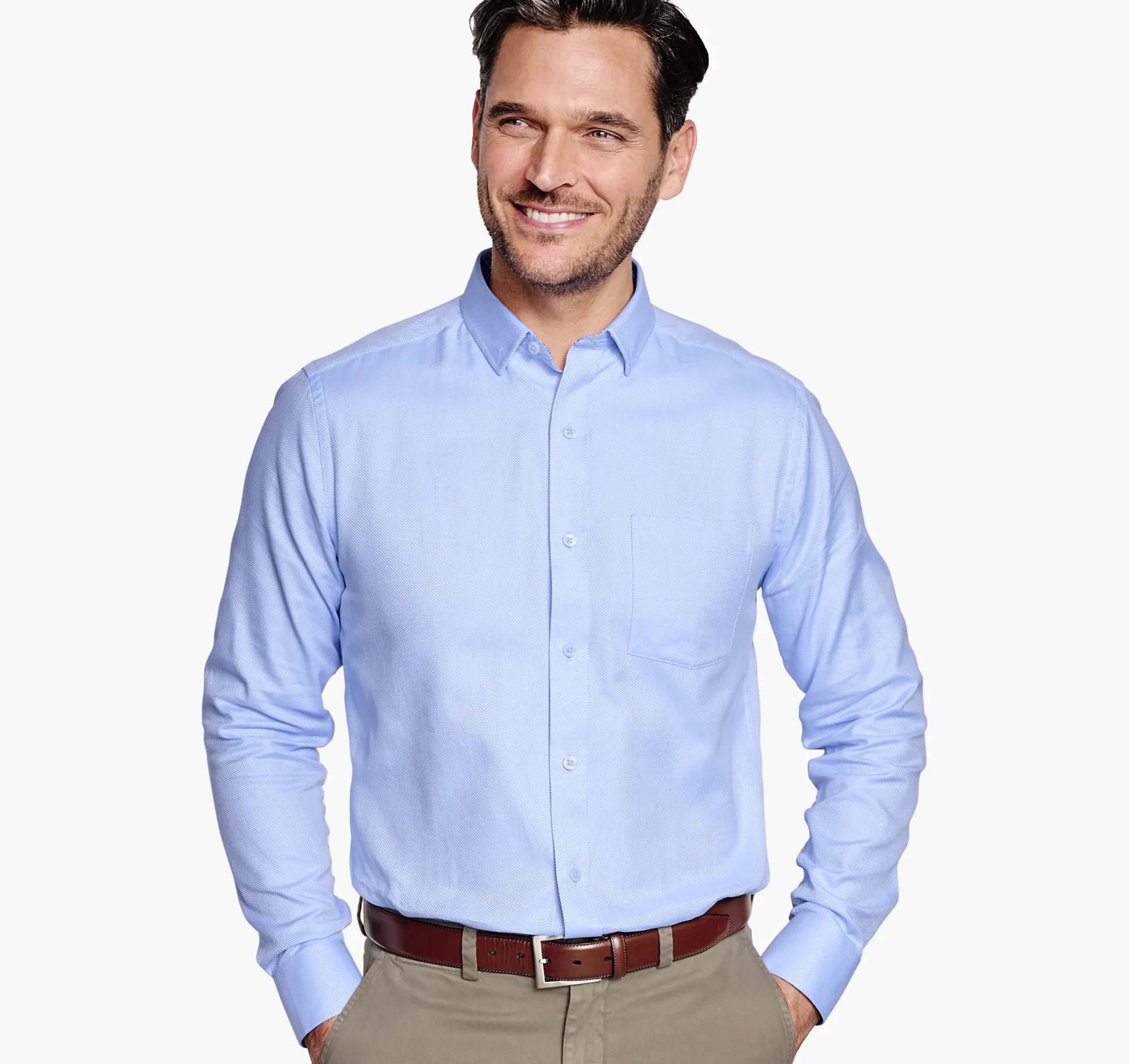 Shirts^Johnston & Murphy Non-Iron Dress Shirt BlueSolidBirdseye