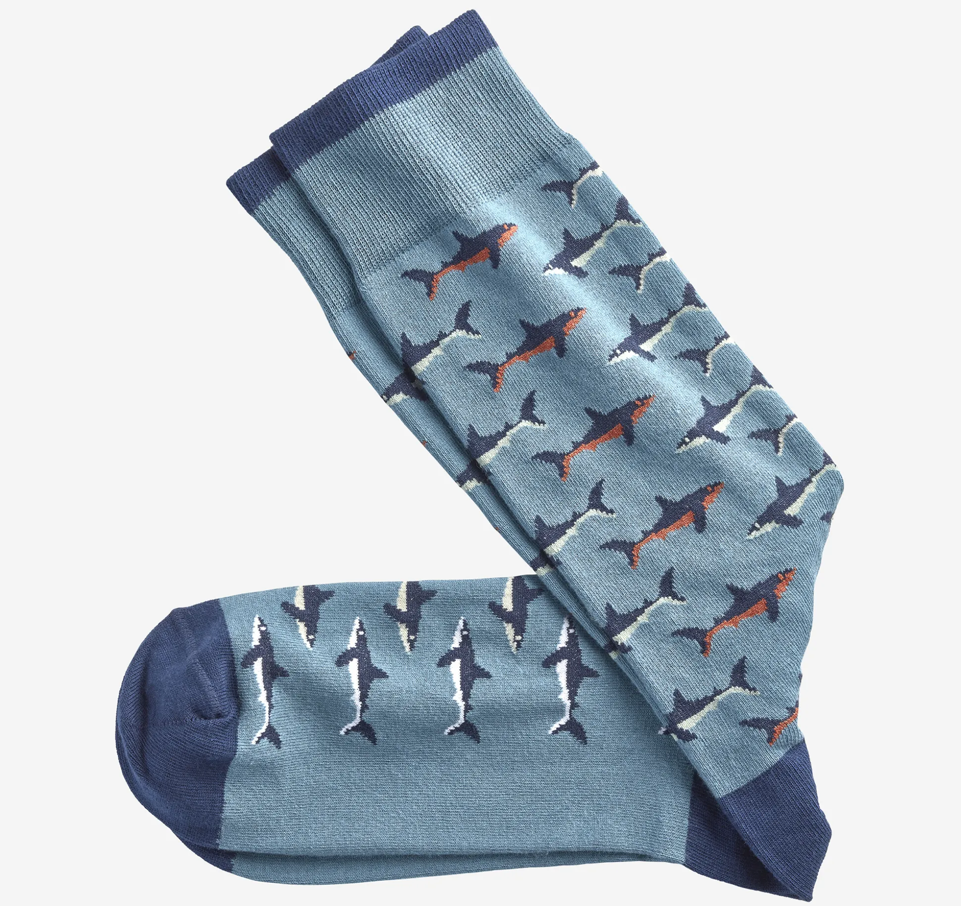Socks^Johnston & Murphy Novelty Socks BlueMultiShark