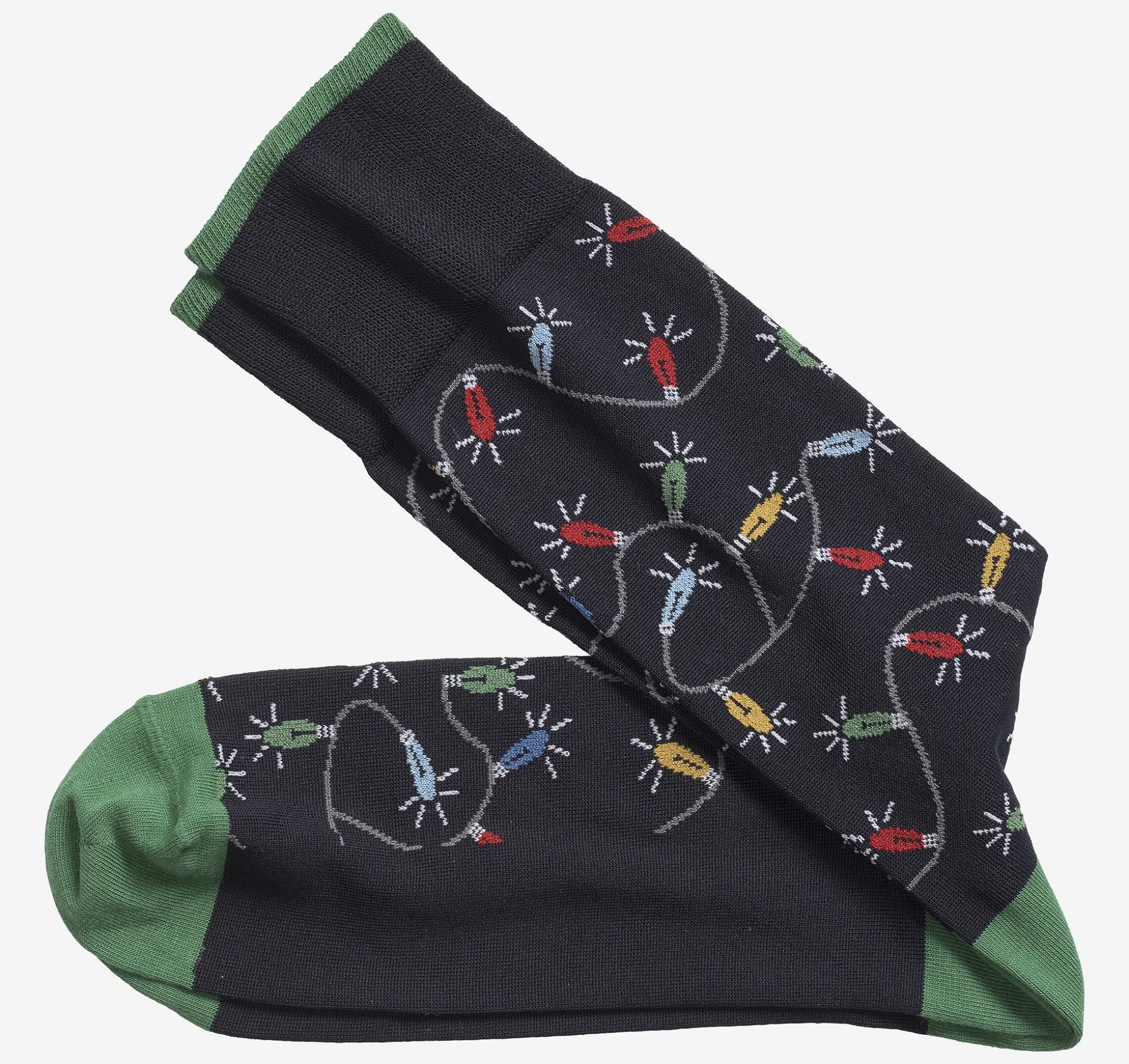 Socks^Johnston & Murphy Pima Cotton Holiday-Themed Socks NavyChristmasLights