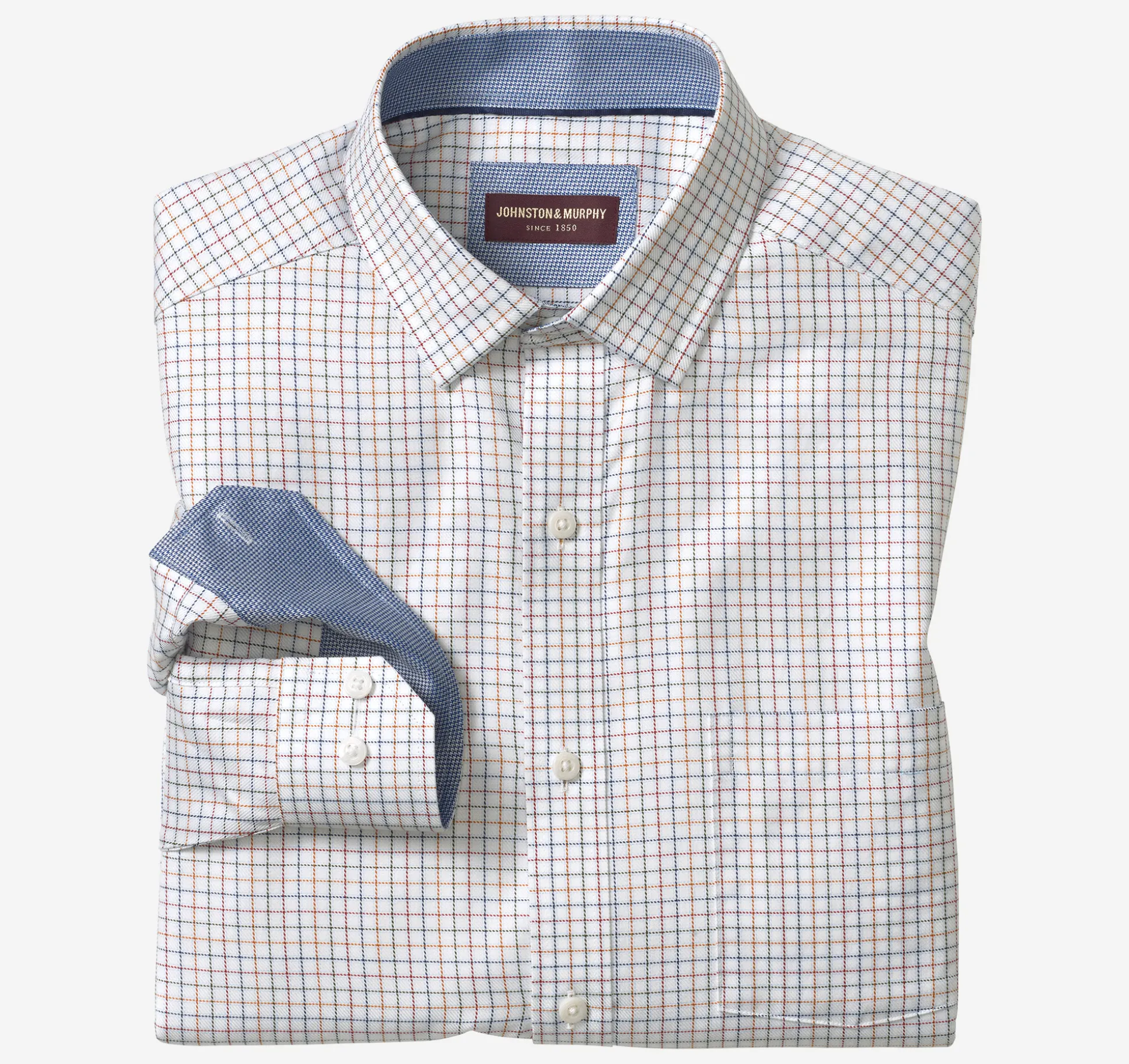 Shirts^Johnston & Murphy Premium Cotton Shirts WhiteMultiSmallOutlineGrid