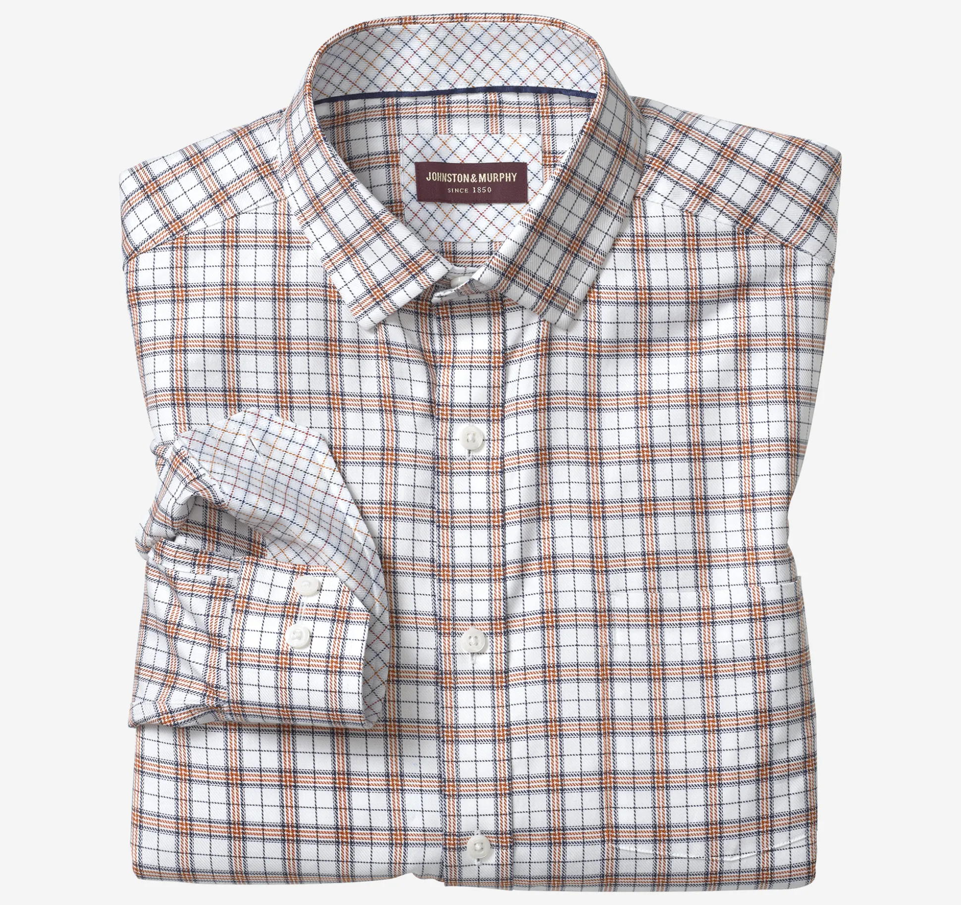 Shirts^Johnston & Murphy Premium Cotton Shirts Rust/NavyDoubleWindowpane