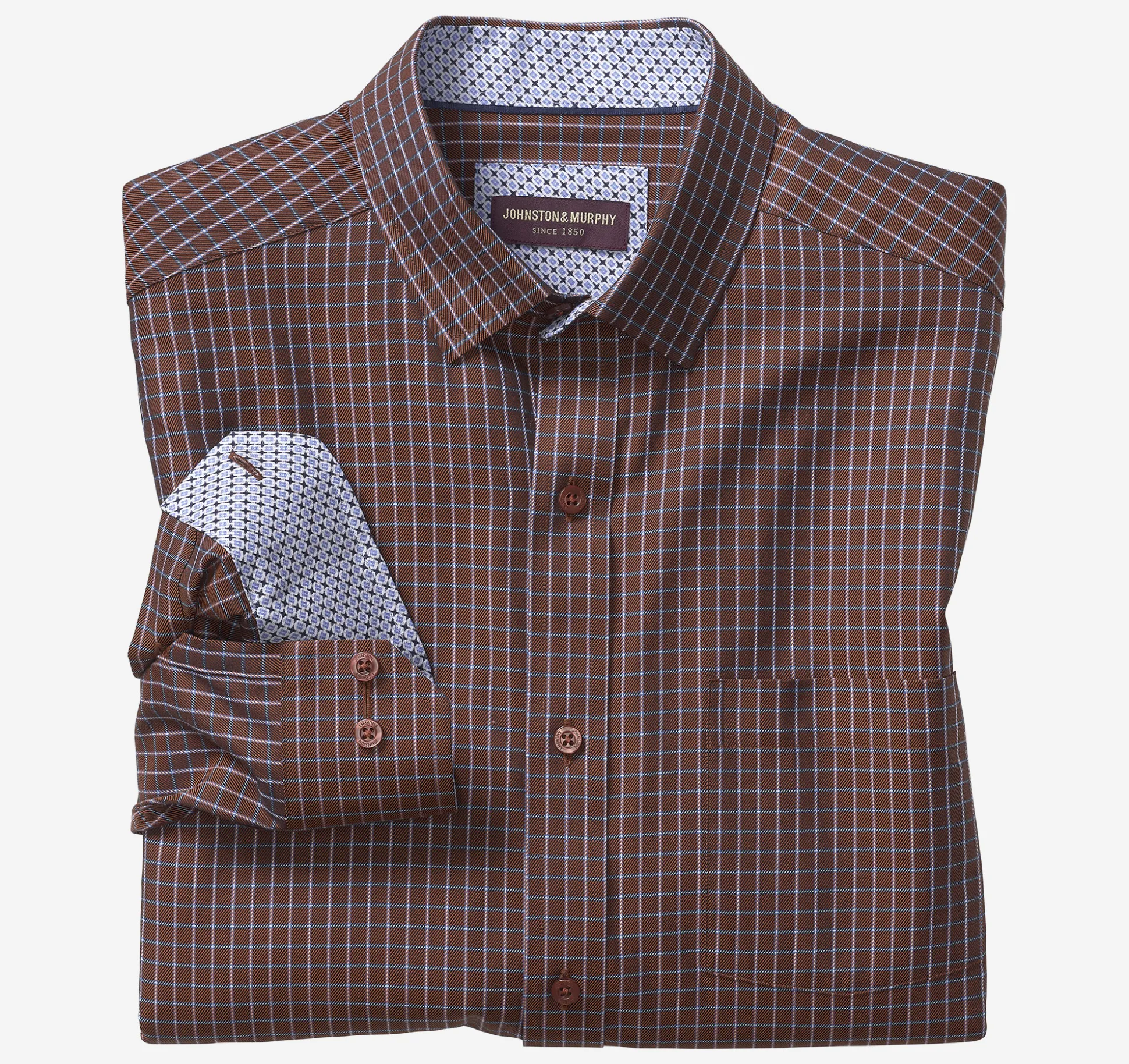 Shirts^Johnston & Murphy Premium Cotton Shirts RustTwillWindowpane