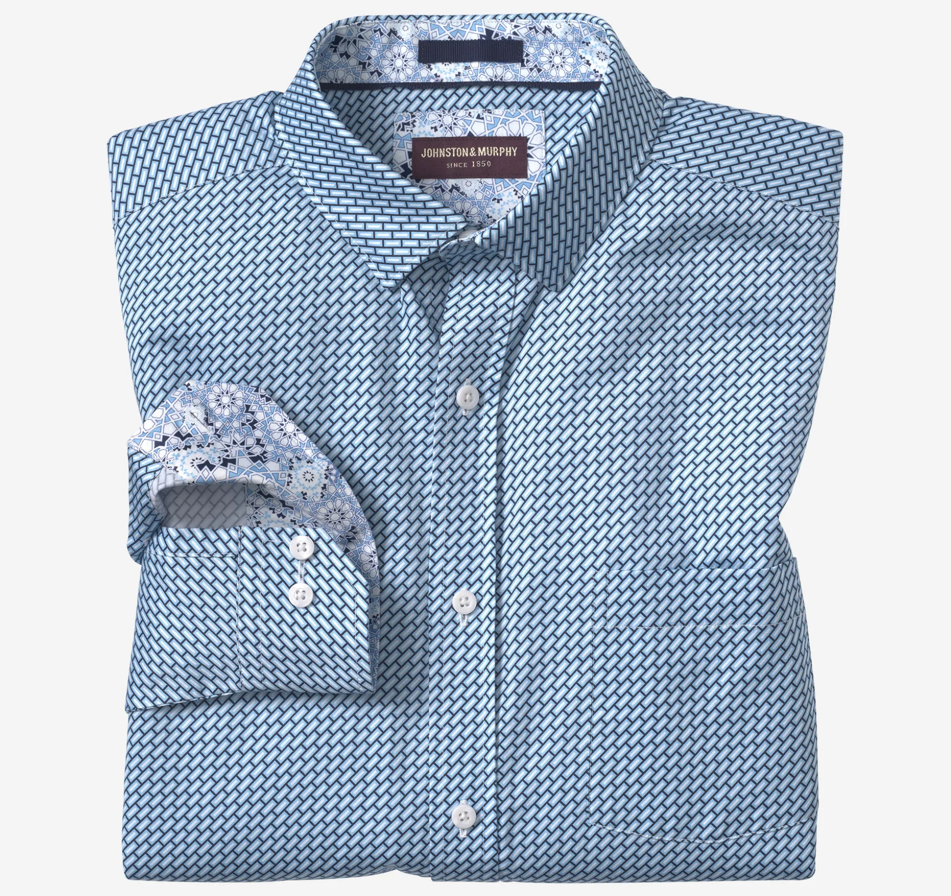 Shirts^Johnston & Murphy Printed Cotton Shirt BlueBar