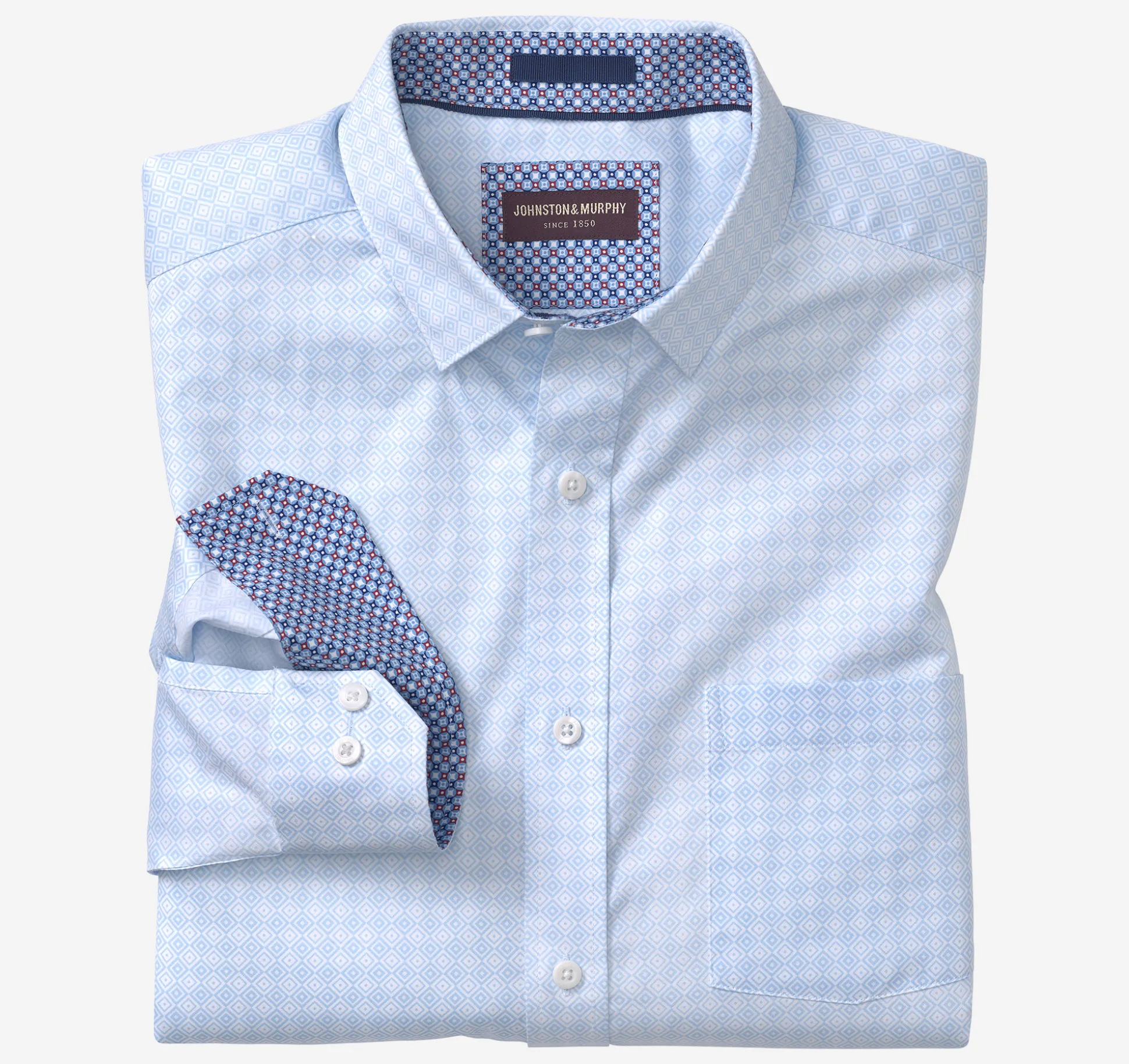 Shirts^Johnston & Murphy Printed Cotton Shirt BlueDiamond