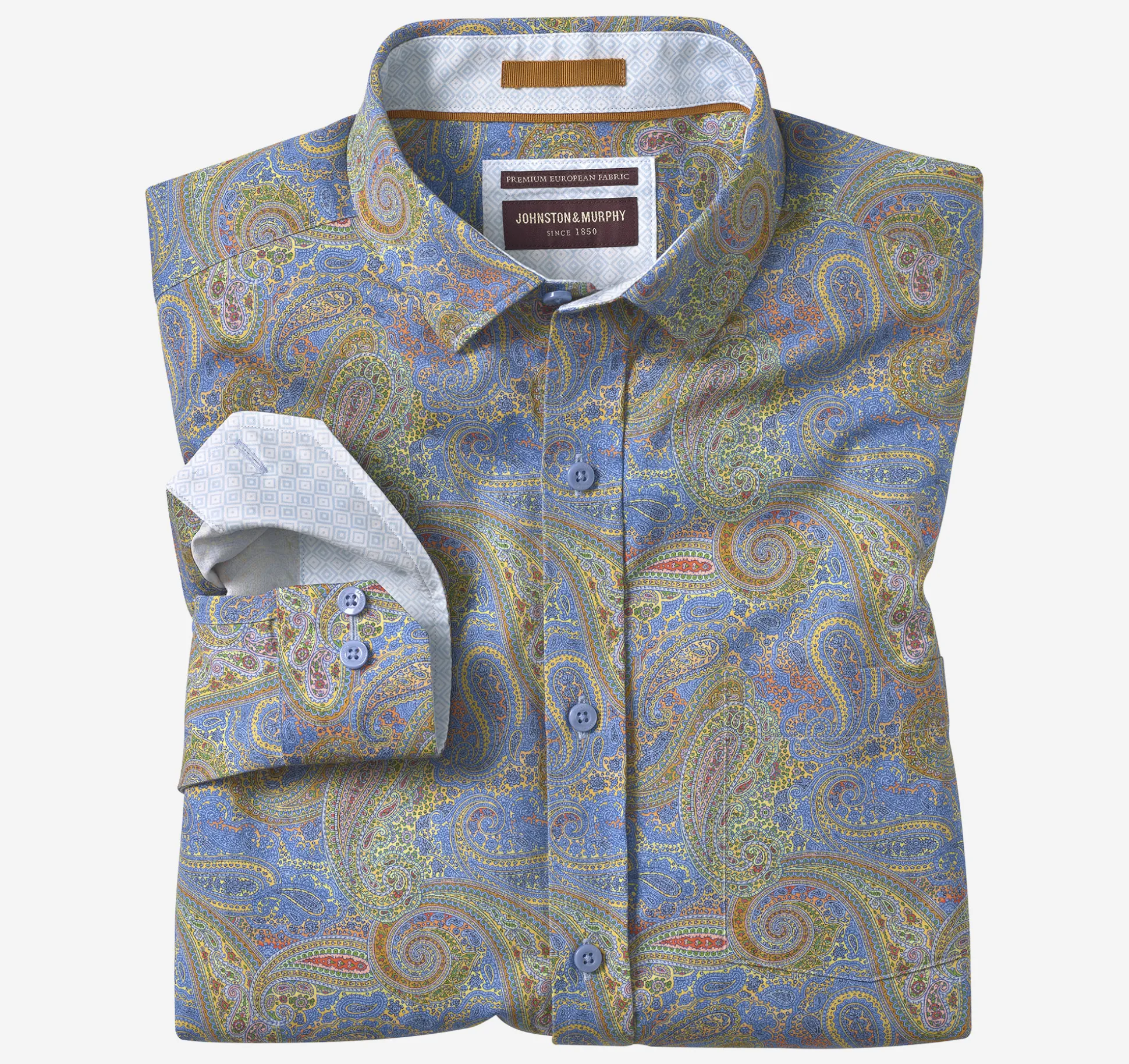 Shirts^Johnston & Murphy Printed Cotton Shirt BlueLargePaisley