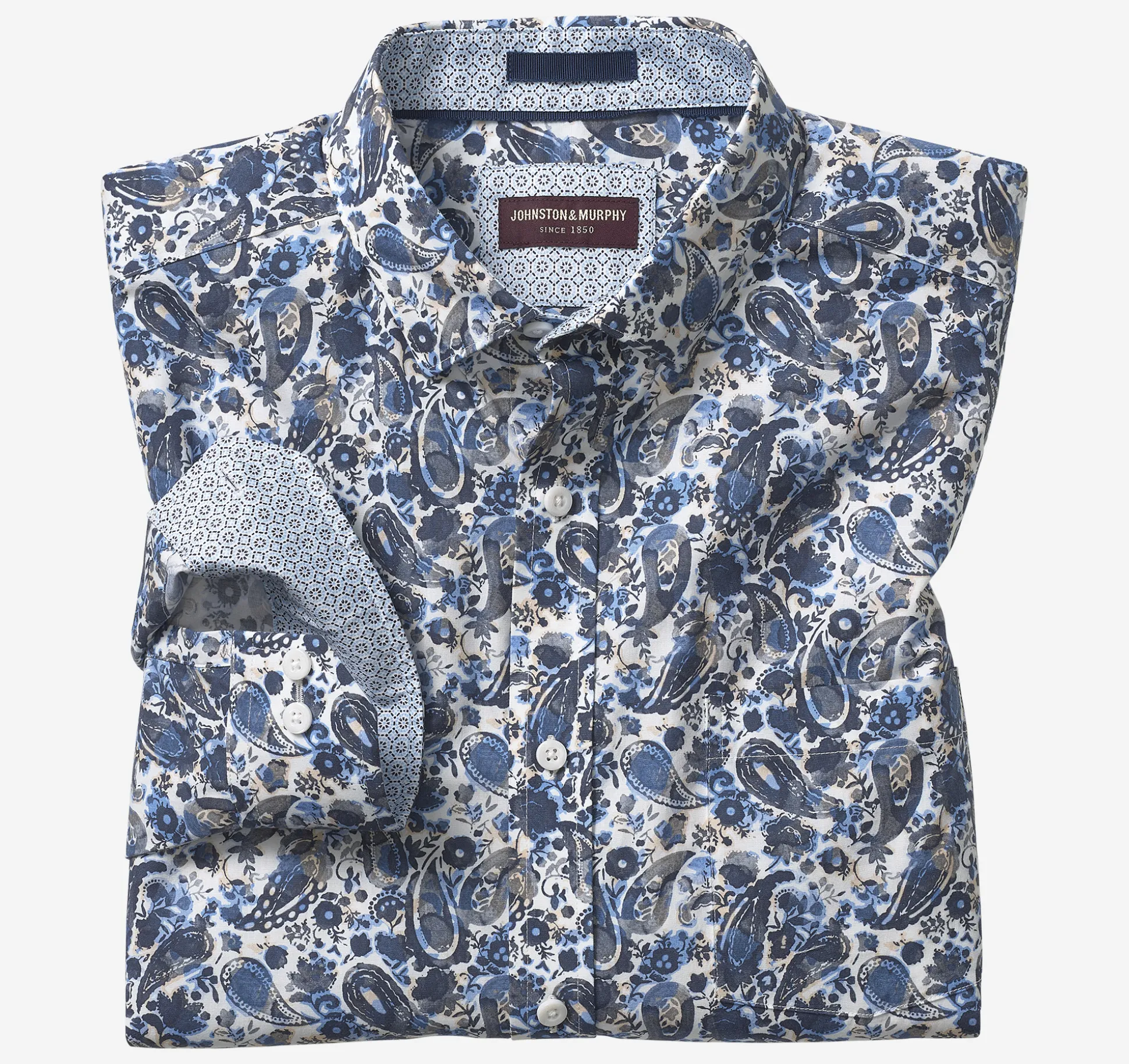 Shirts^Johnston & Murphy Printed Cotton Shirt BlueWatercolorPaisley