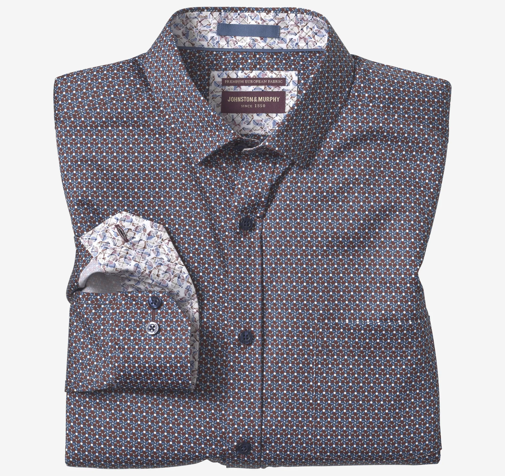 Shirts^Johnston & Murphy Printed Cotton Shirt BurgundyHexagonCluster