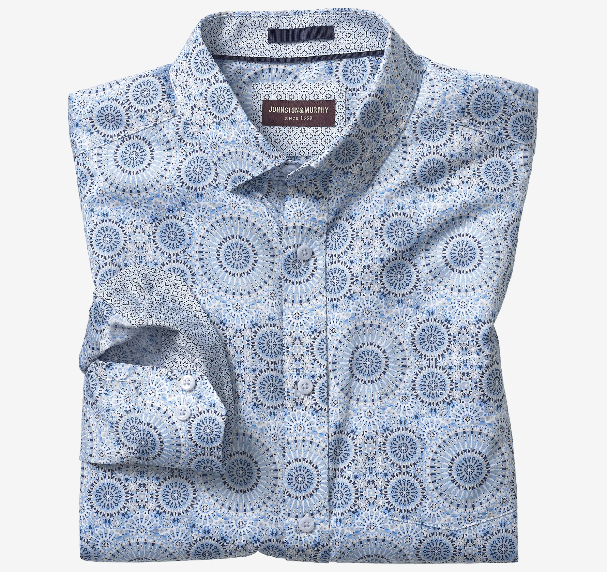 Shirts^Johnston & Murphy Printed Cotton Shirt BlueKaleidoscope