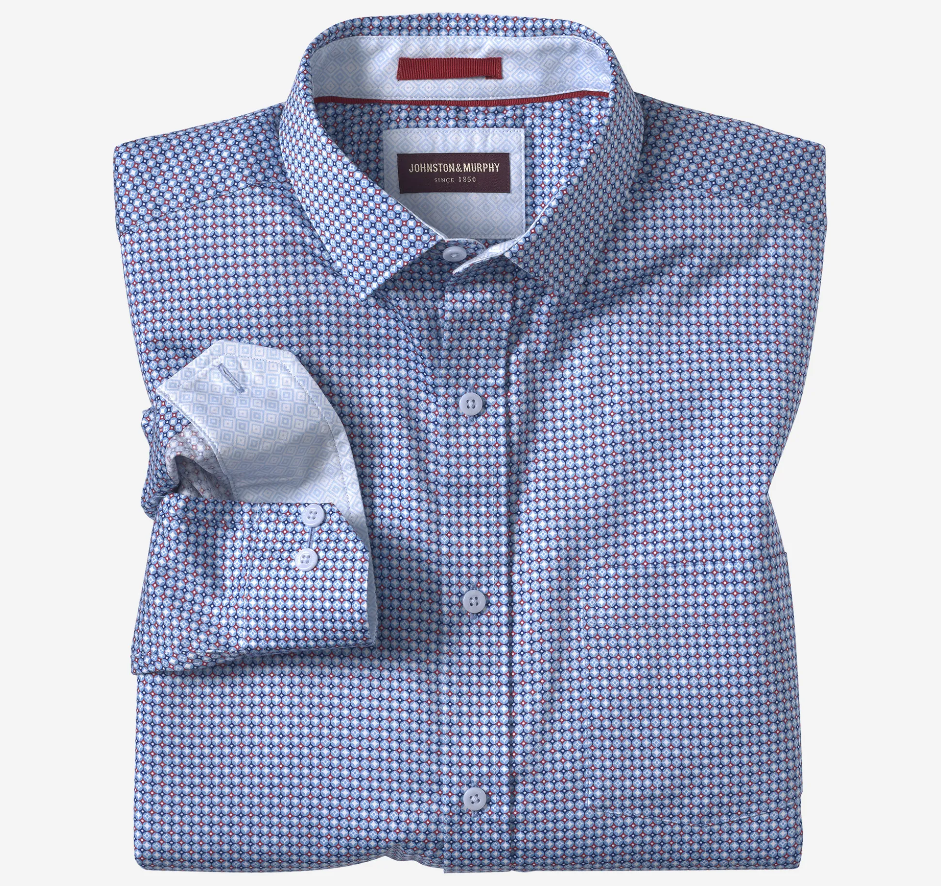 Shirts^Johnston & Murphy Printed Cotton Shirt BlueCircleStarNautical
