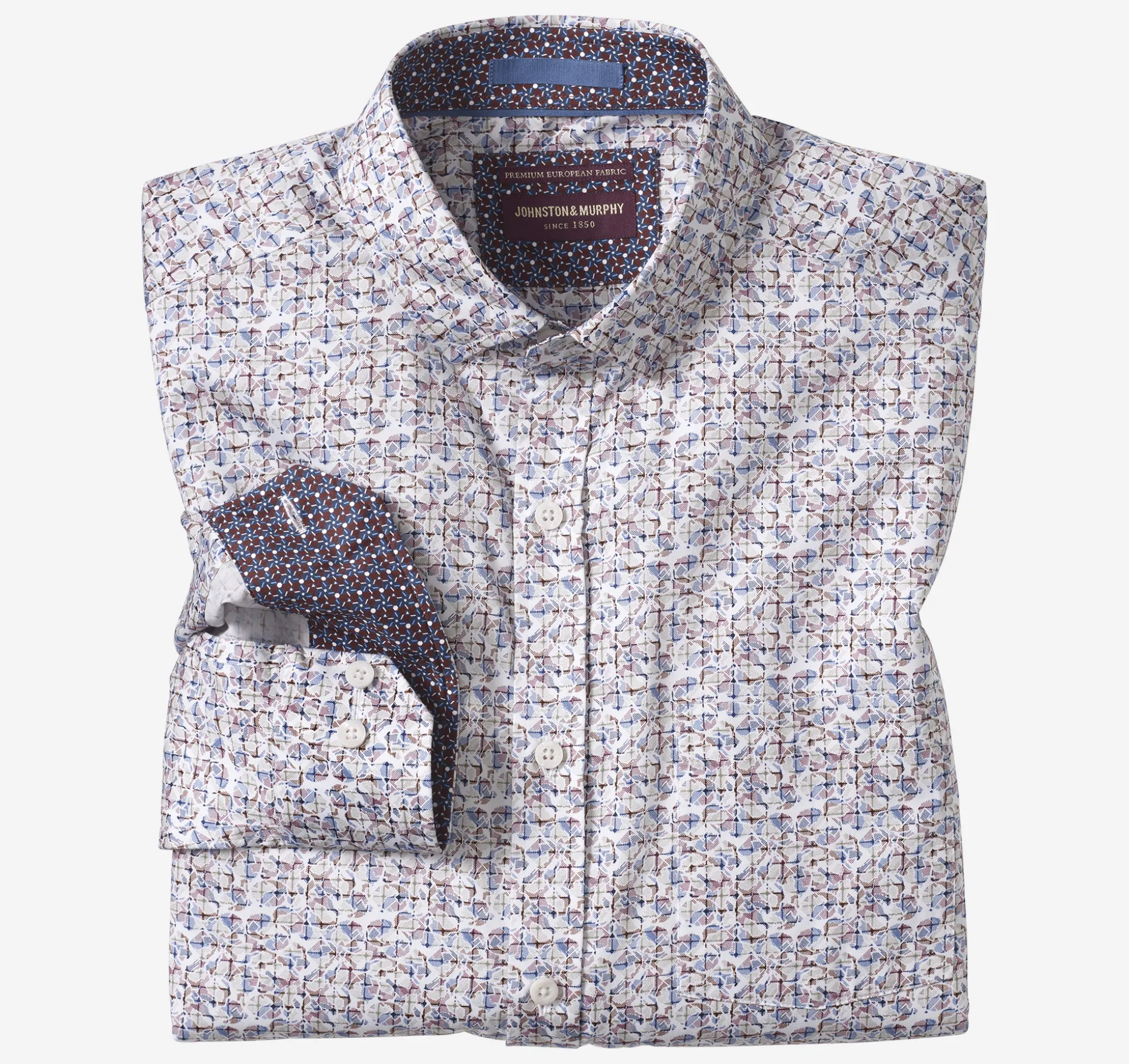 Shirts^Johnston & Murphy Printed Cotton Shirt White/MultiShadowBox