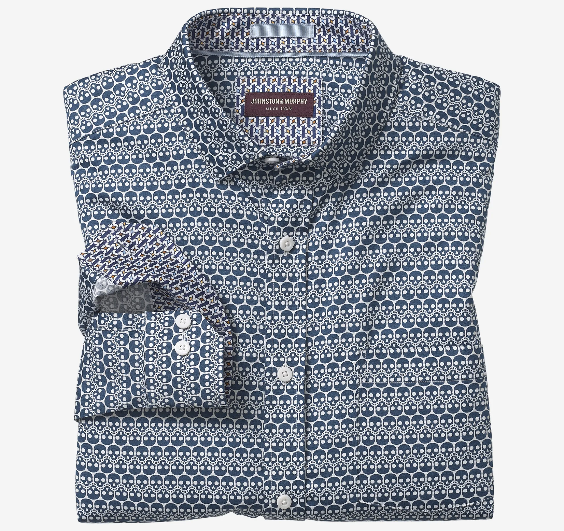 Shirts^Johnston & Murphy Printed Cotton Shirt NavyRepeatingSkull